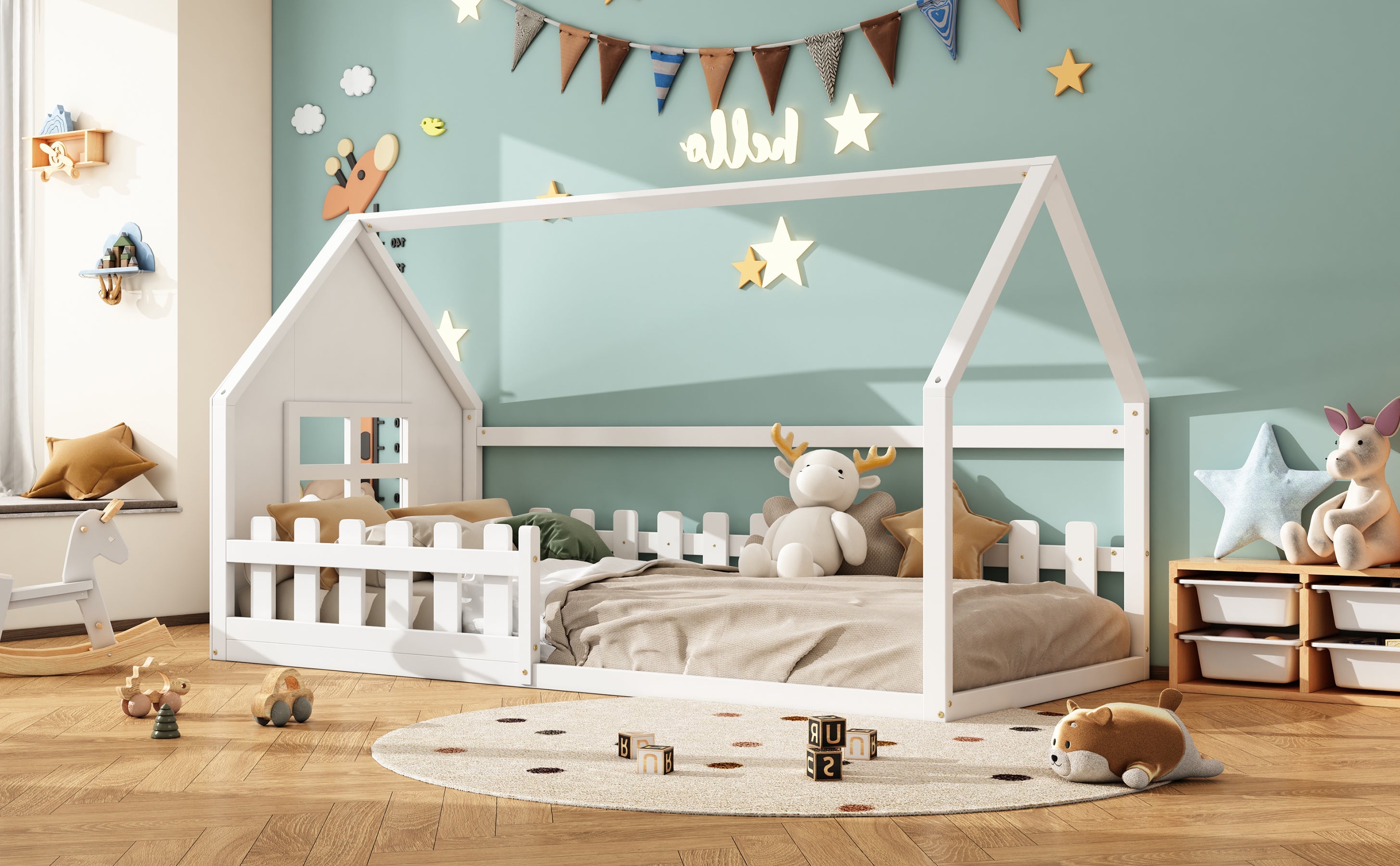 Logidon 90x200 cm flat bed children's bed white house bar