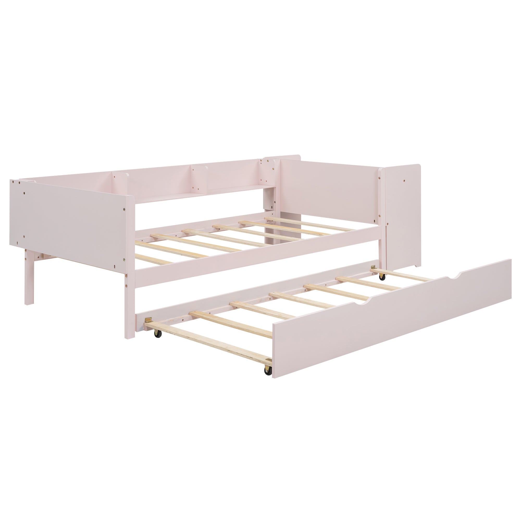 Logidon flat bed 90x200 cm pink with pull-out bed and desk
