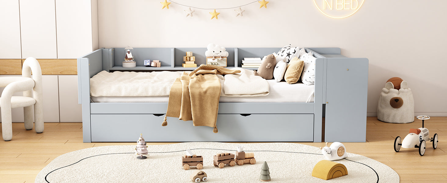 Logidon 90x200 cm bed met uitschuifbaar bed en bureau grijs