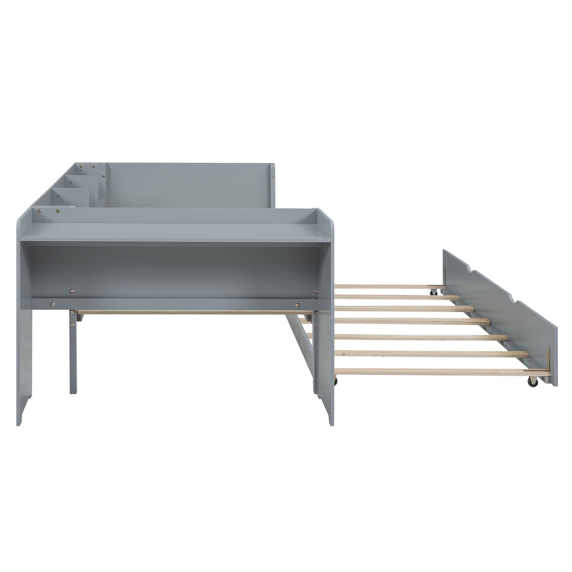Logidon 90x200 cm bed met uitschuifbaar bed en bureau grijs