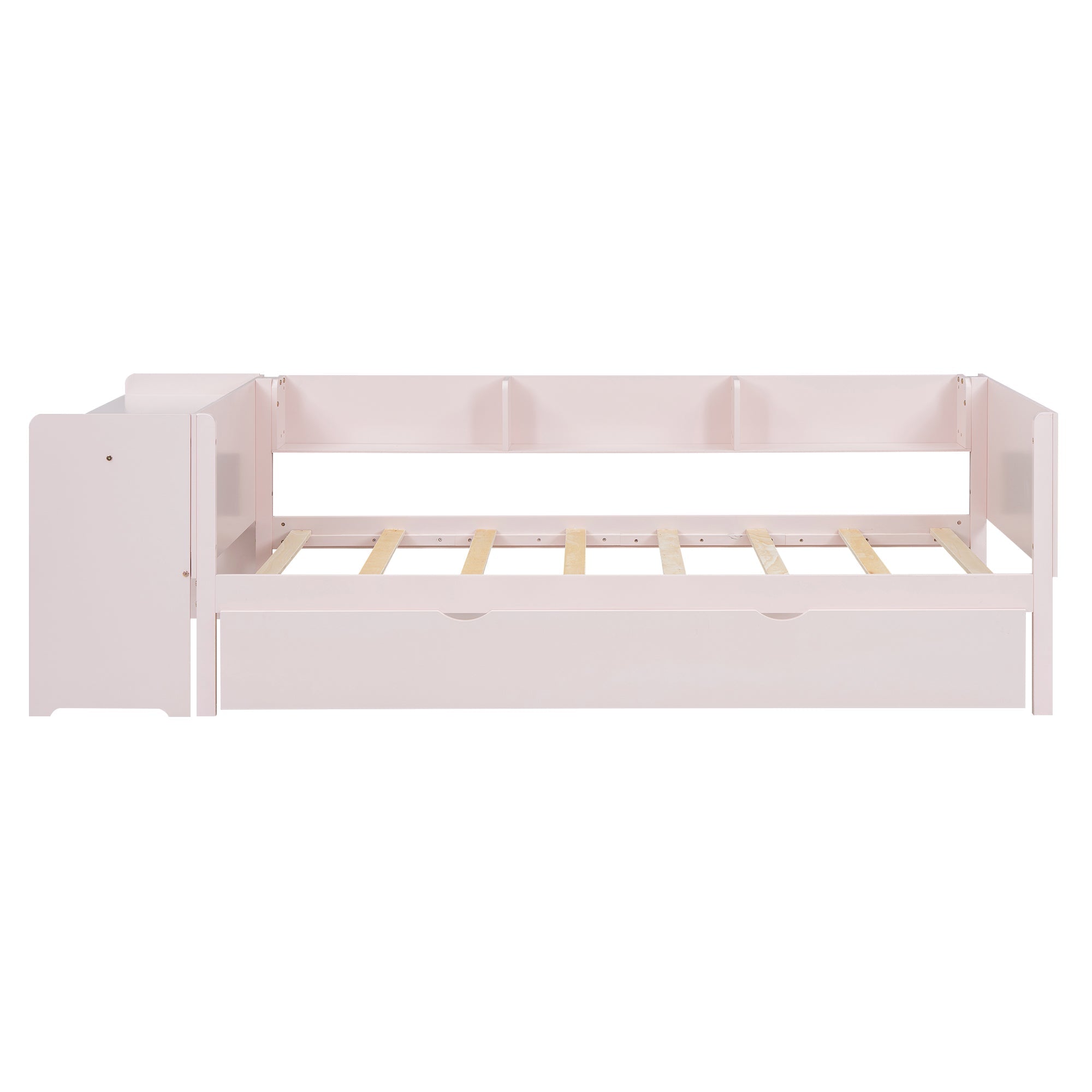 Logidon flat bed 90x200 cm pink with pull-out bed and desk