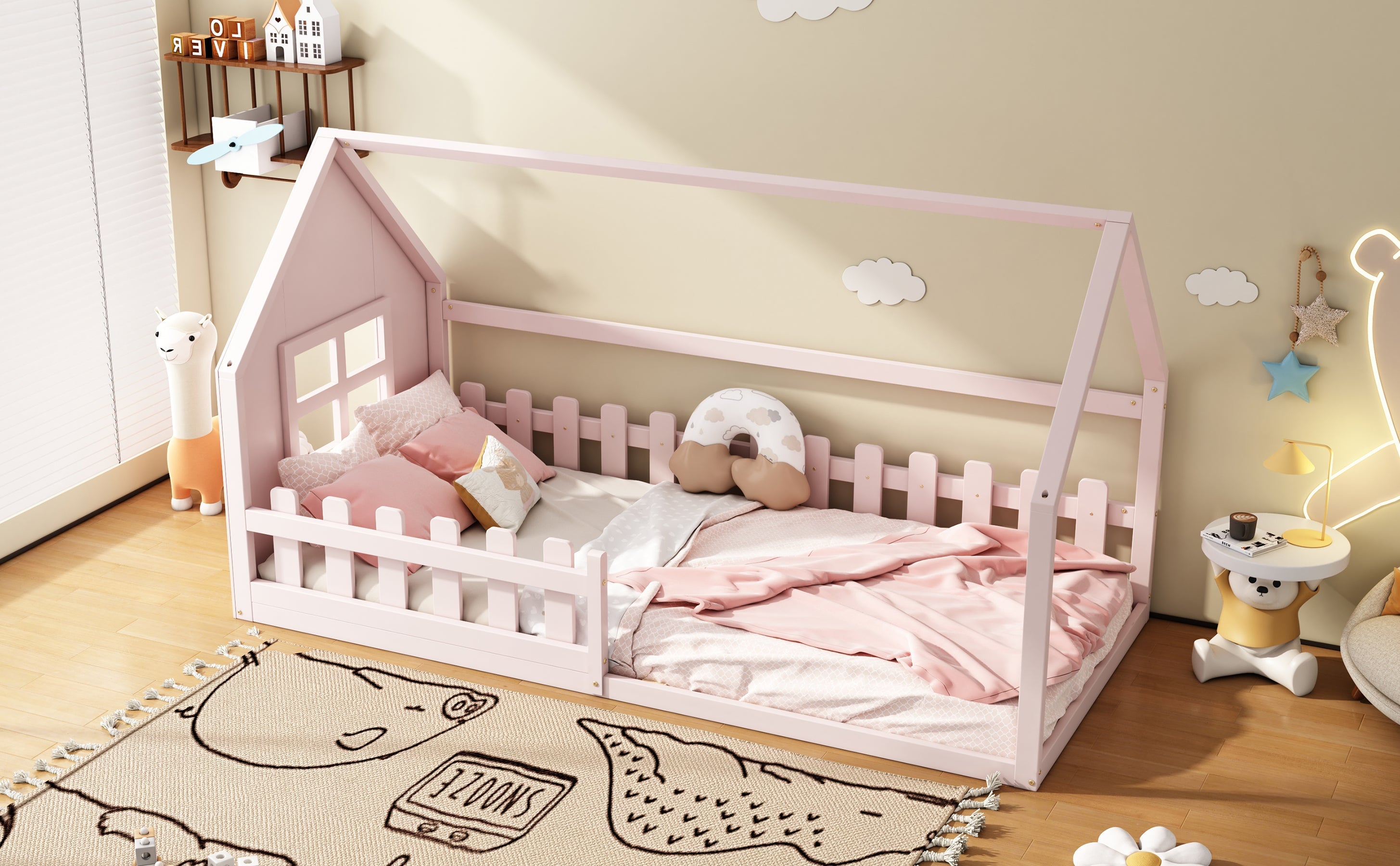 Logidon Huisbed Roze Speelhuis Kinderbed 90x200 Cm