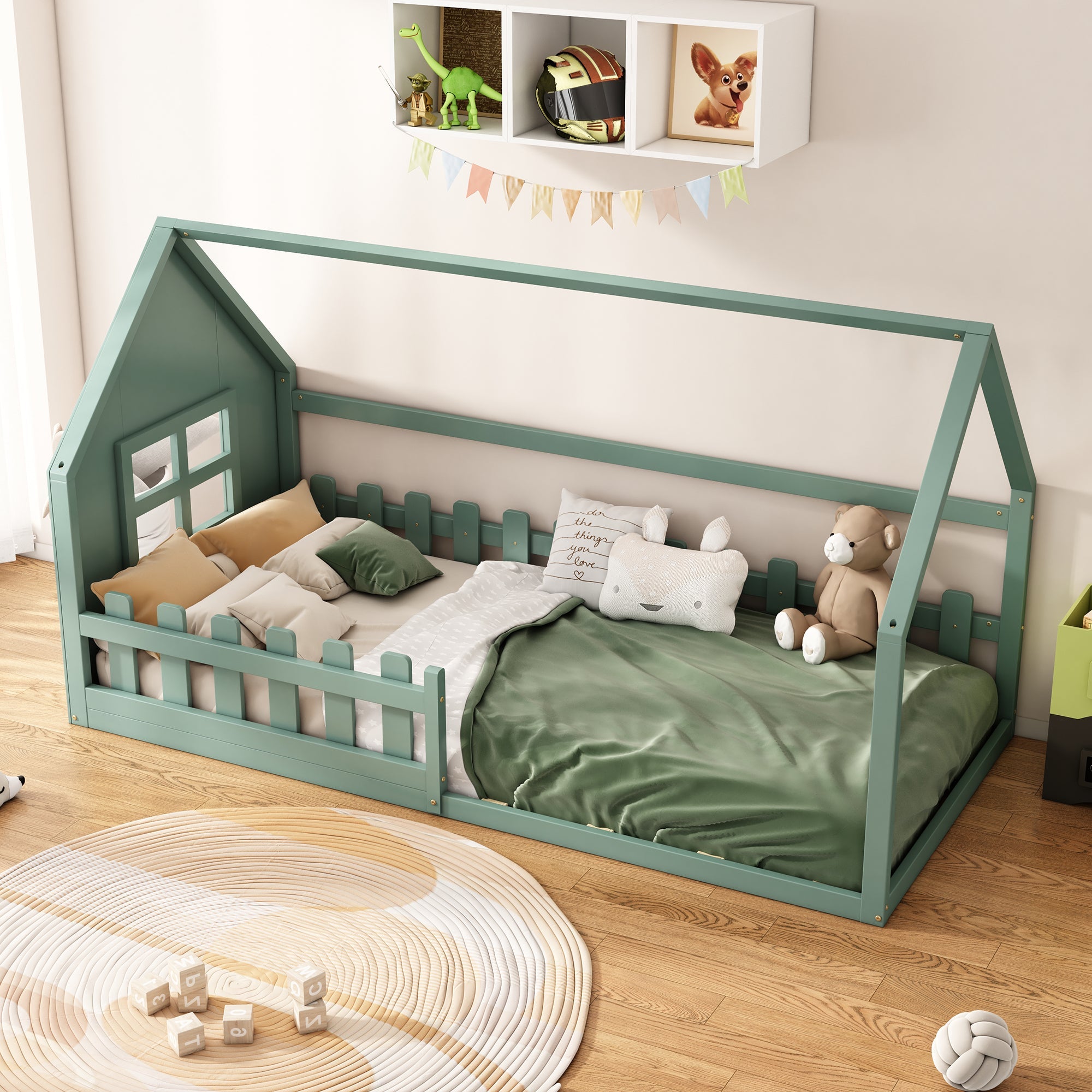 Logidon Groen 90x200 cm plat bed kinderbed huisvorm