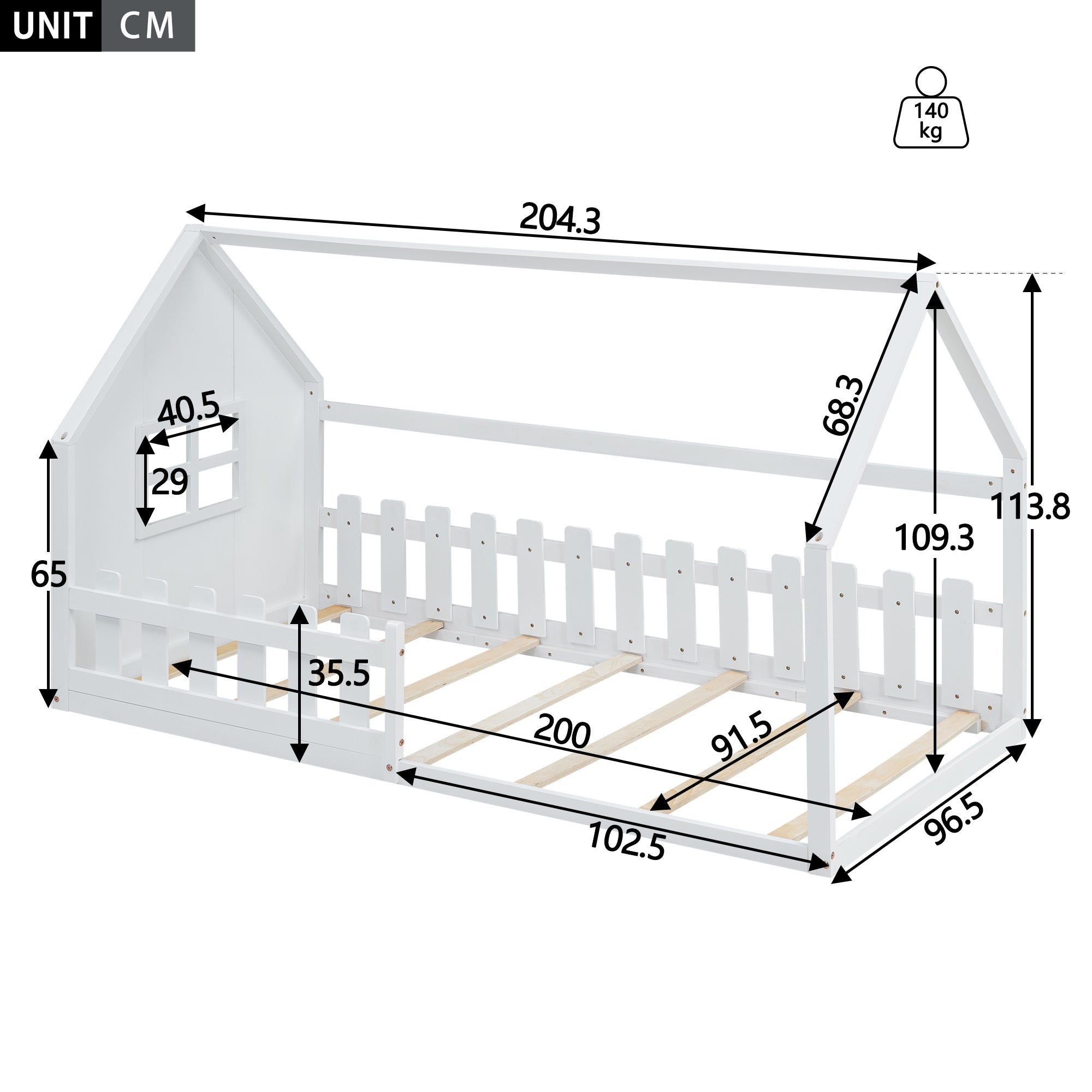 Logidon 90x200 cm plat bed kinderbed witte huisbar
