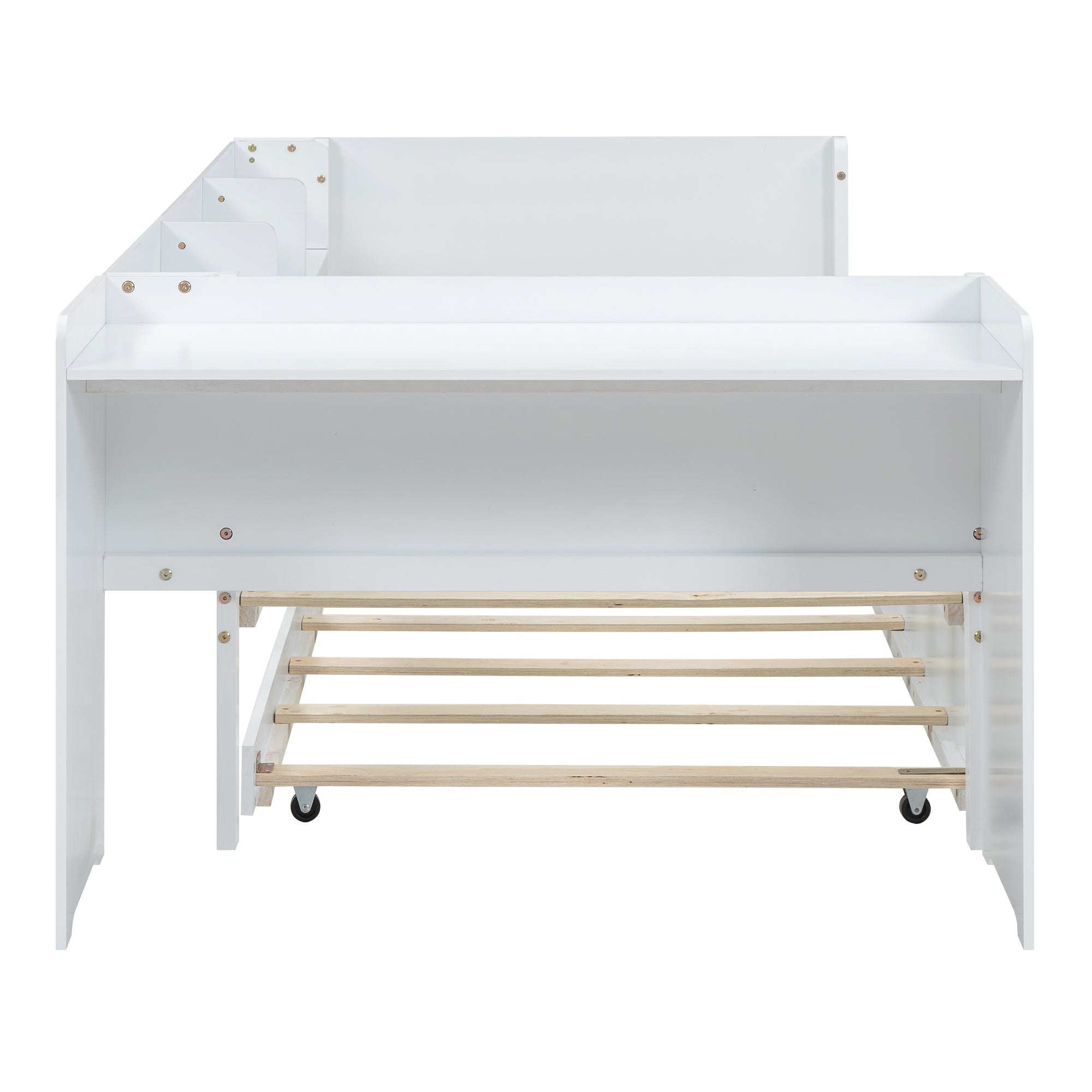 Logidon children's bed 90x200 flat bed with pull-out bed and table white