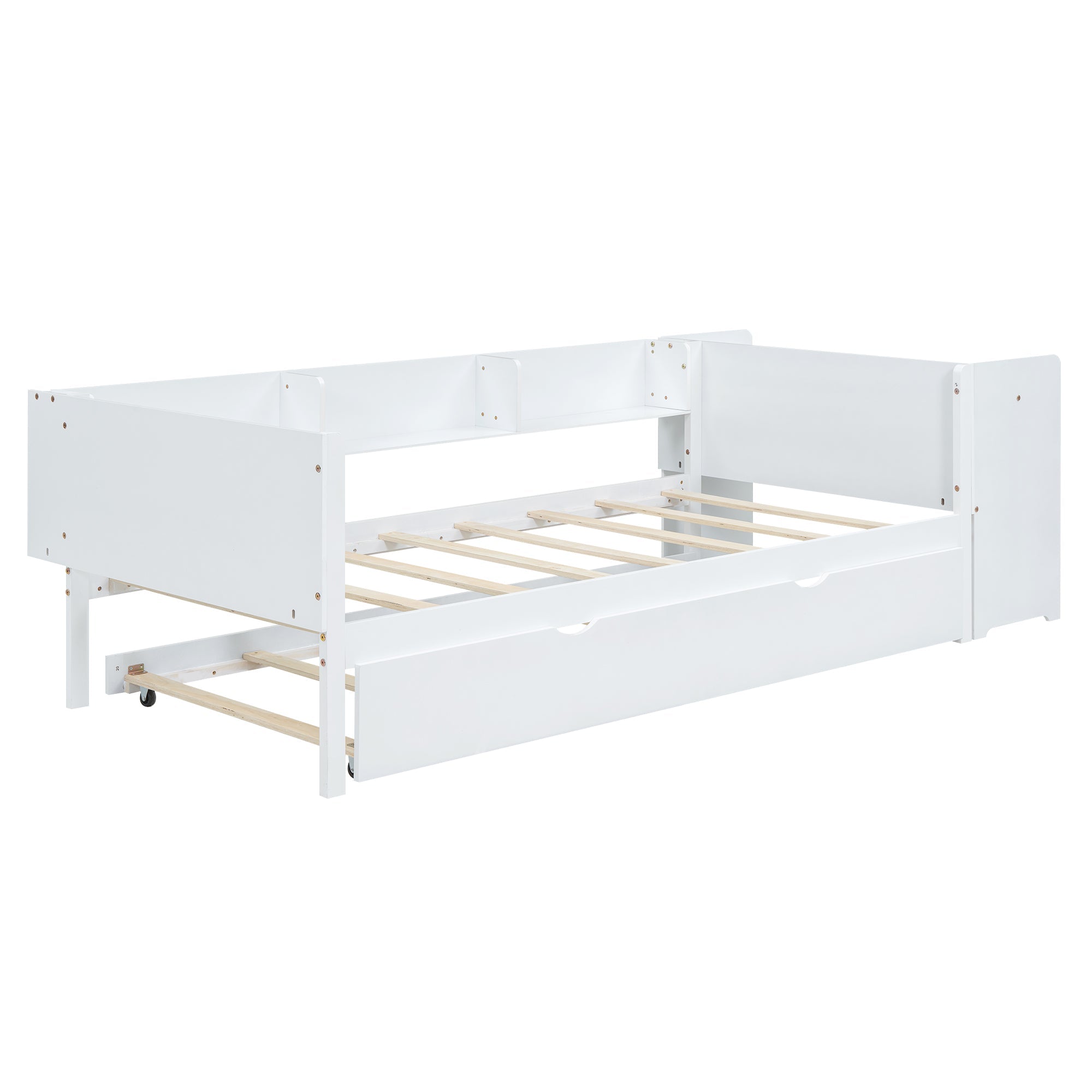 Logidon children's bed 90x200 flat bed with pull-out bed and table white