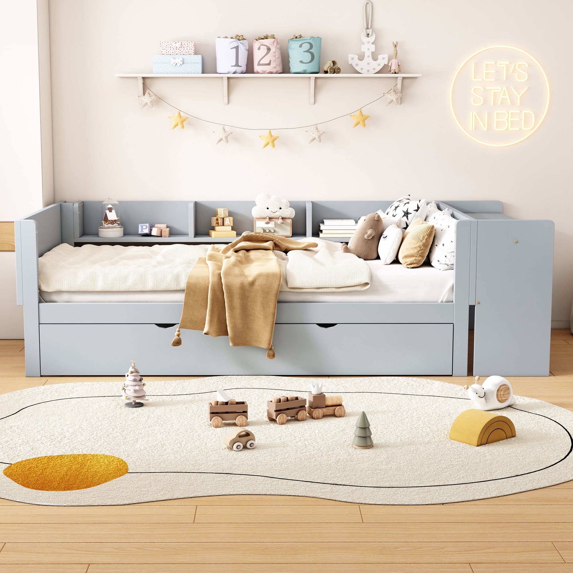 Logidon 90x200 cm bed met uitschuifbaar bed en bureau grijs