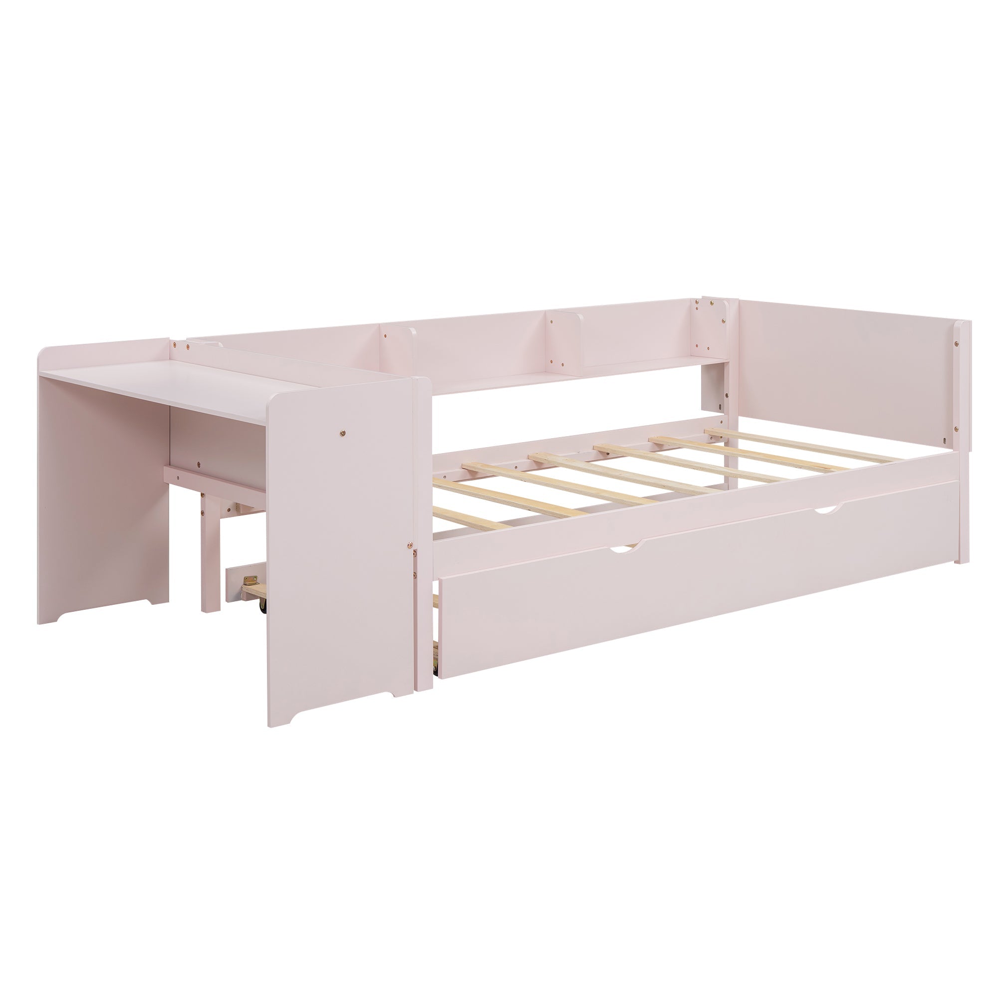 Logidon flat bed 90x200 cm pink with pull-out bed and desk