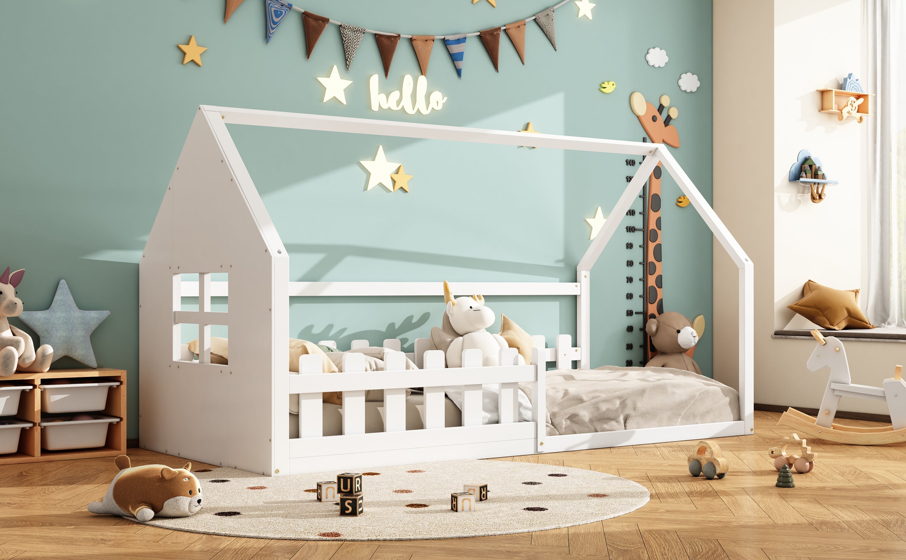 Logidon 90x200 cm flat bed children's bed white house bar