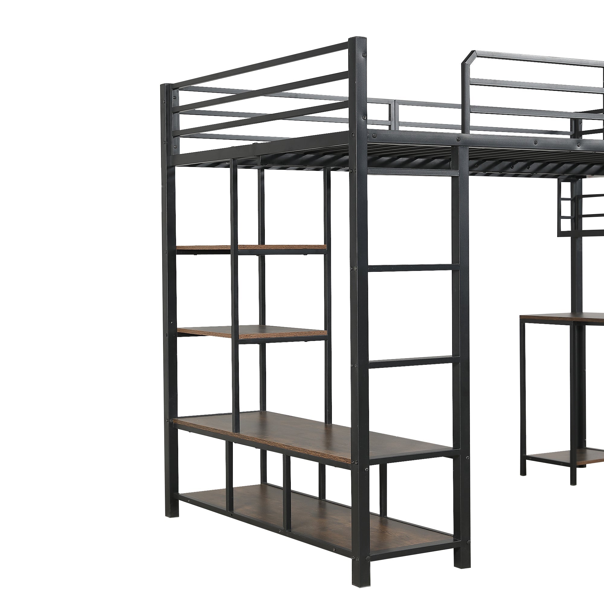 Logidon hoogslaper 120x200 cm metaal zwart met bureau en plank
