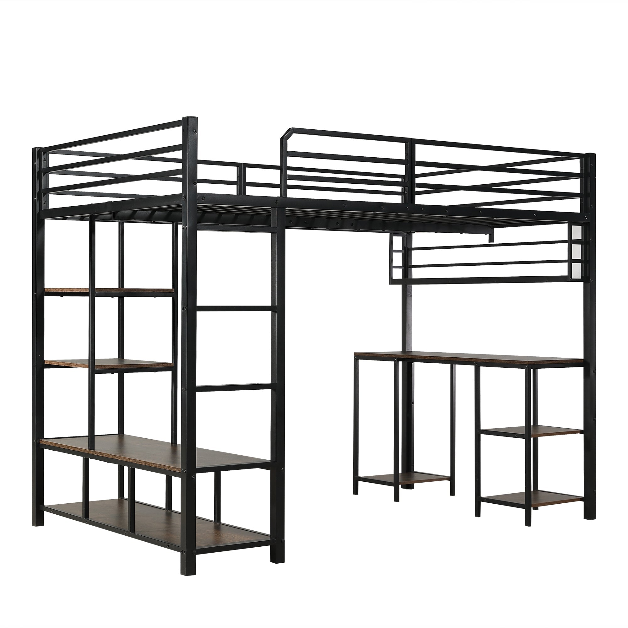 Logidon hoogslaper 120x200 cm metaal zwart met bureau en plank