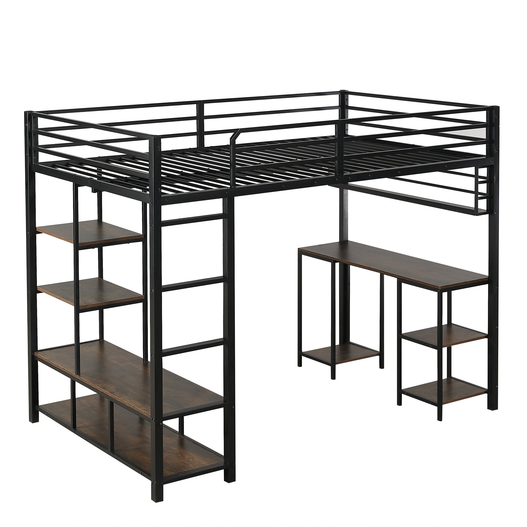 Logidon hoogslaper 120x200 cm metaal zwart met bureau en plank