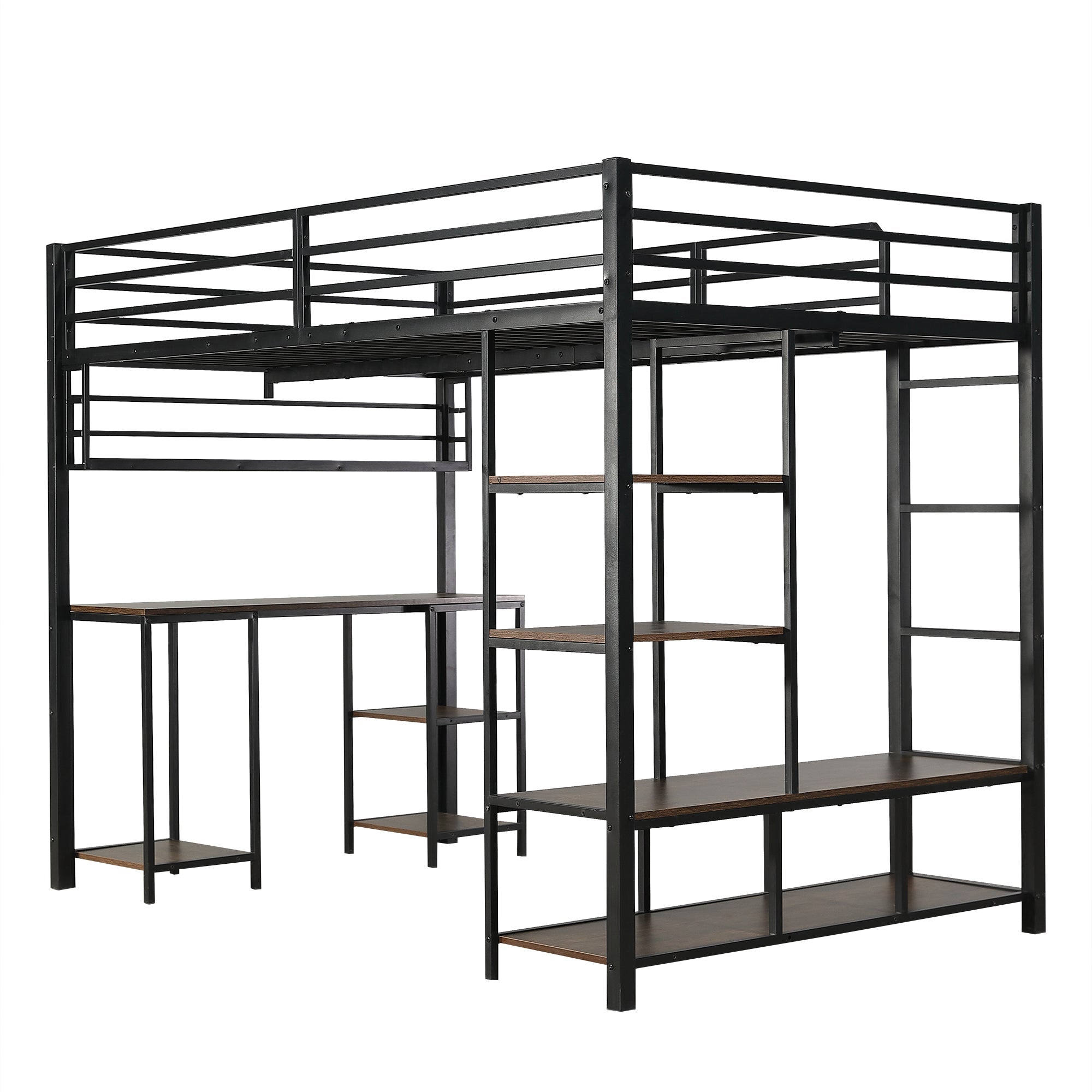 Logidon hoogslaper 120x200 cm metaal zwart met bureau en plank