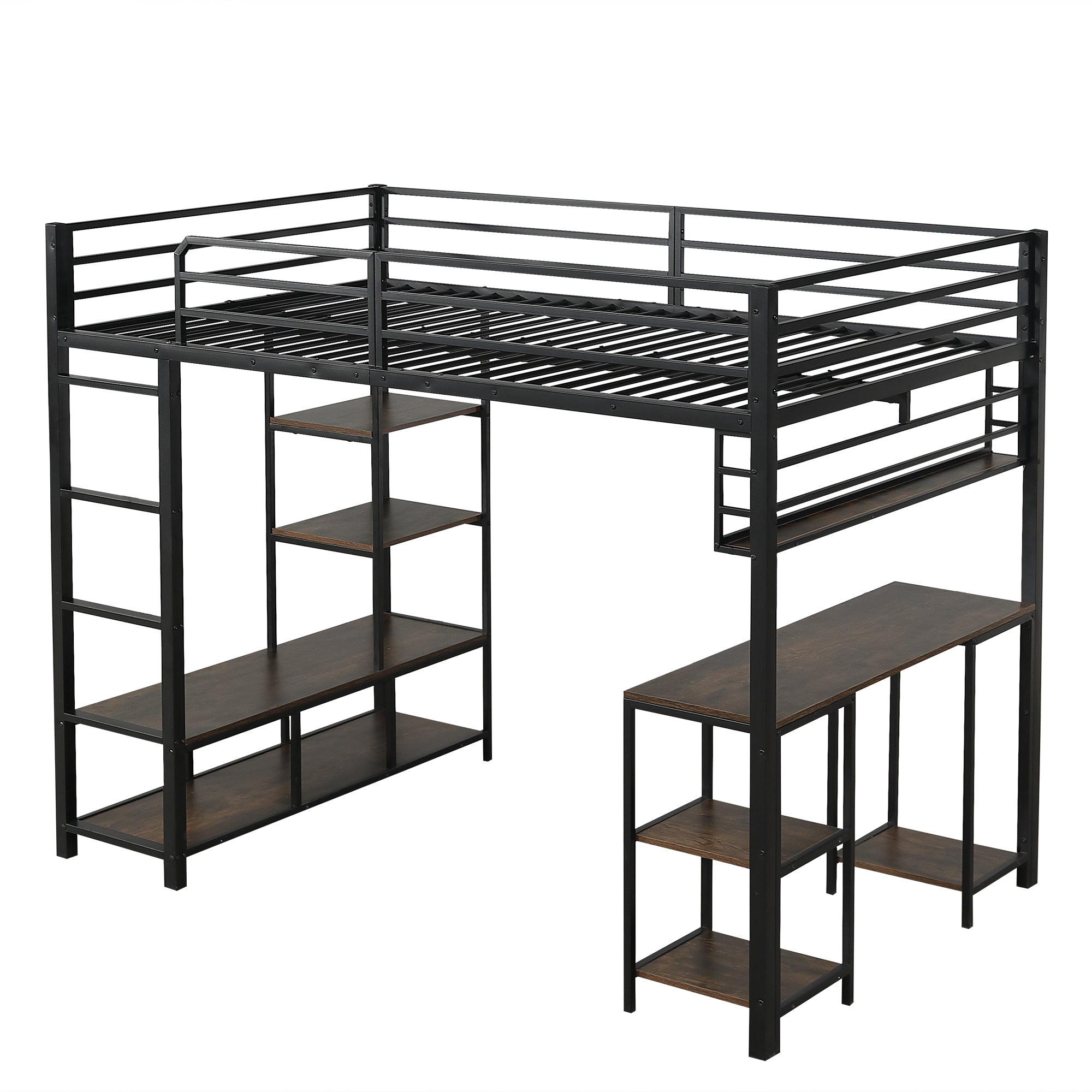 Logidon hoogslaper 120x200 cm metaal zwart met bureau en plank