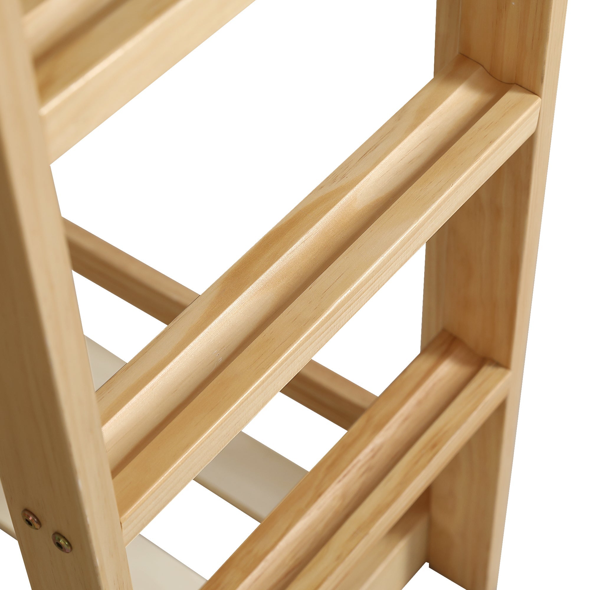 Logidon stapelbed naturel hout 90x200 met trapglijbaan bedgordijn