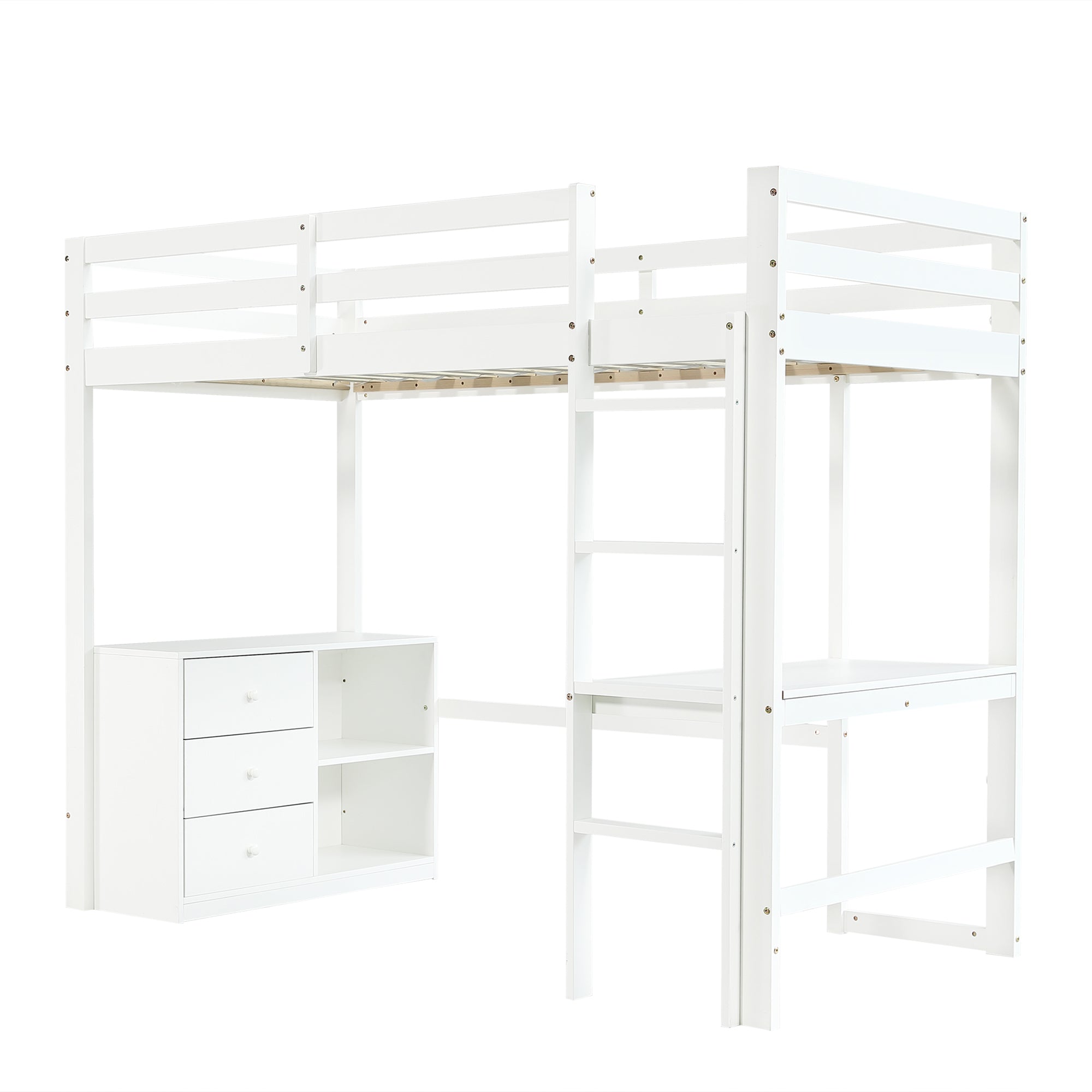 Logidon hoogslaper 90x200cm wit met bureau en opbergruimte