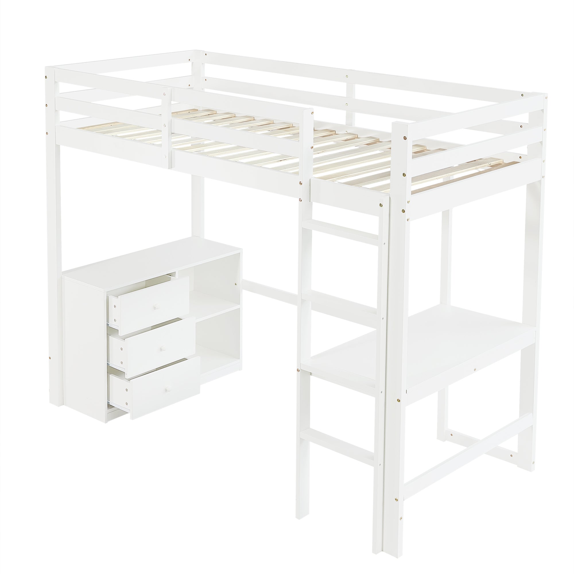 Logidon hoogslaper 90x200cm wit met bureau en opbergruimte