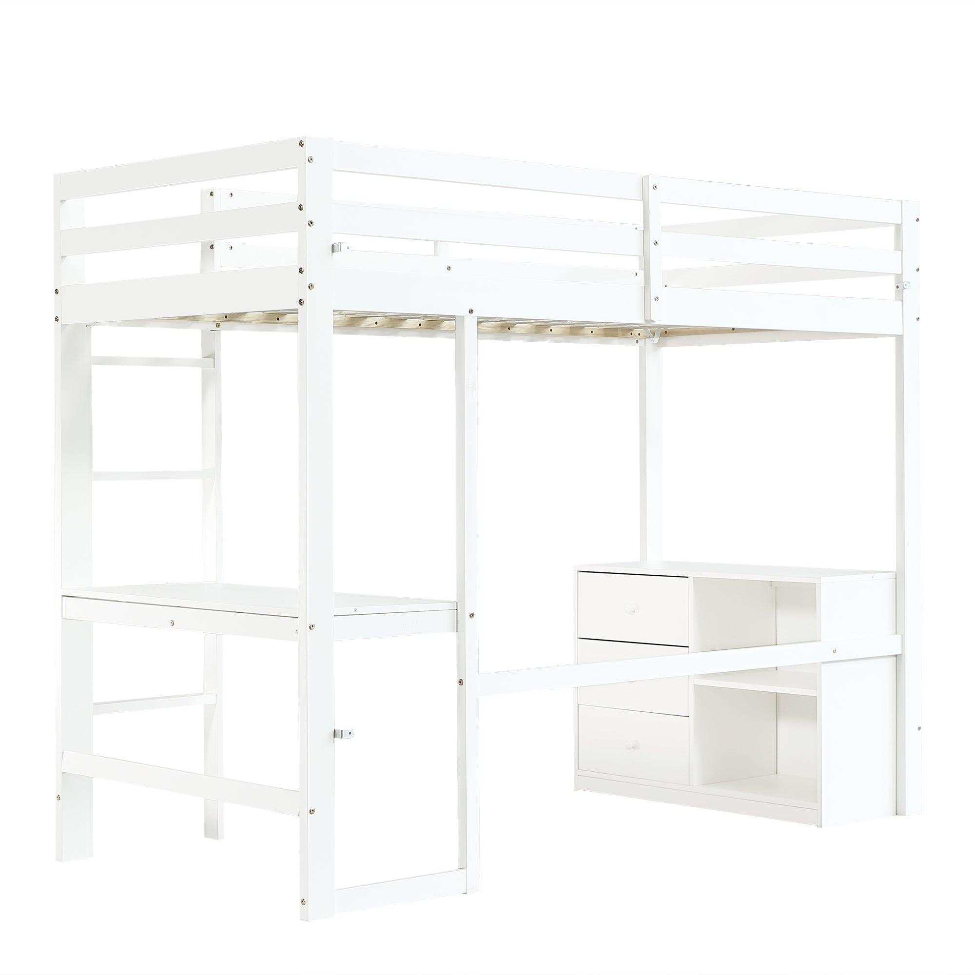 Logidon hoogslaper 90x200cm wit met bureau en opbergruimte