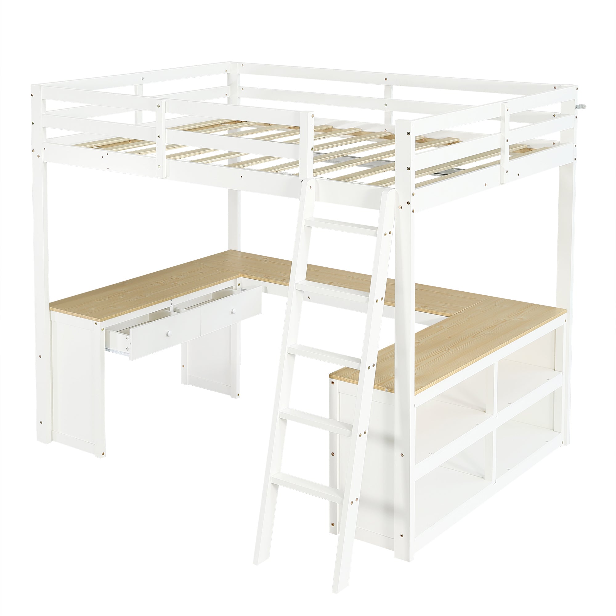 Logidon hoogslaper 140x200 cm wit naturel U-vormige lange tafel 2 lades