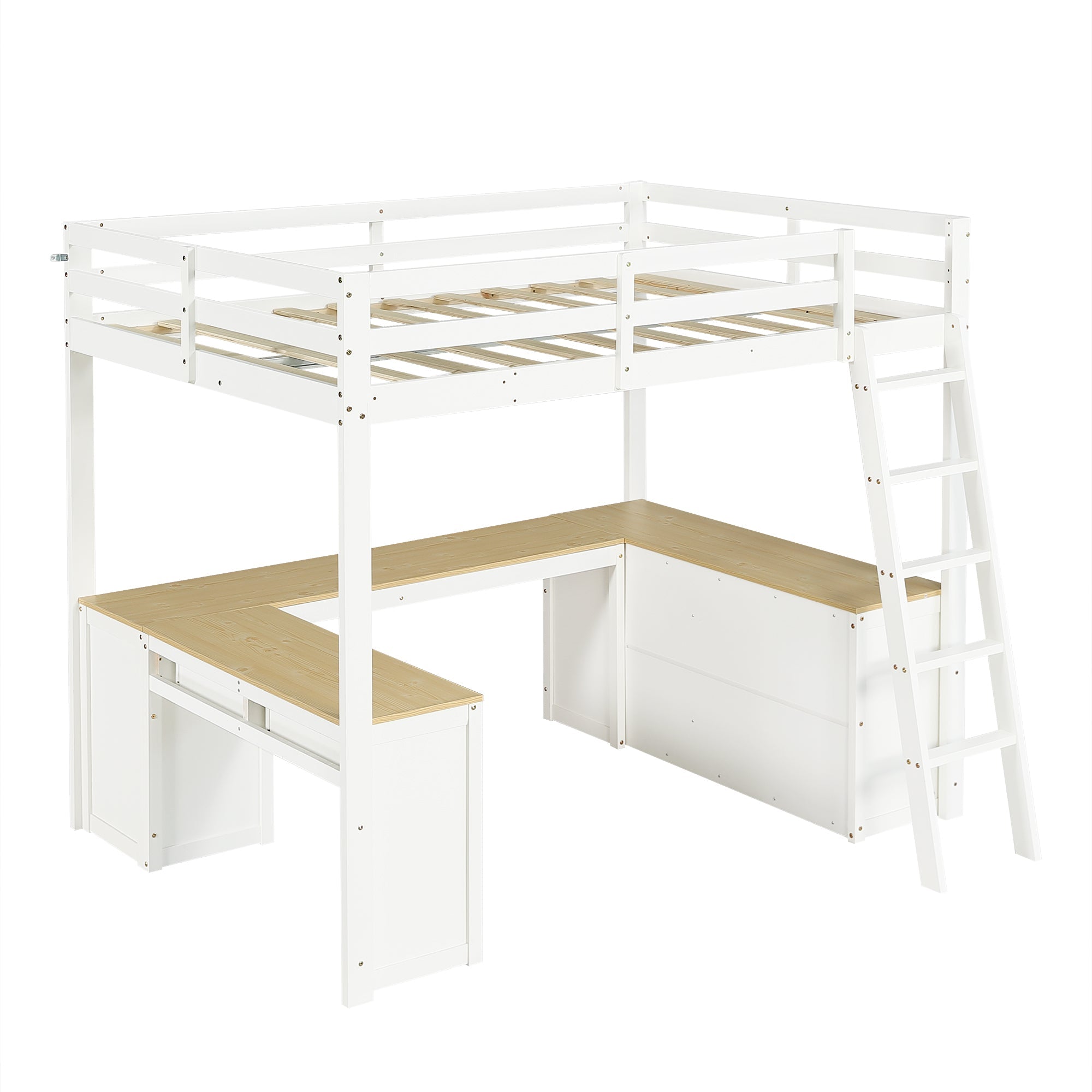Logidon hoogslaper 140x200 cm wit naturel U-vormige lange tafel 2 lades