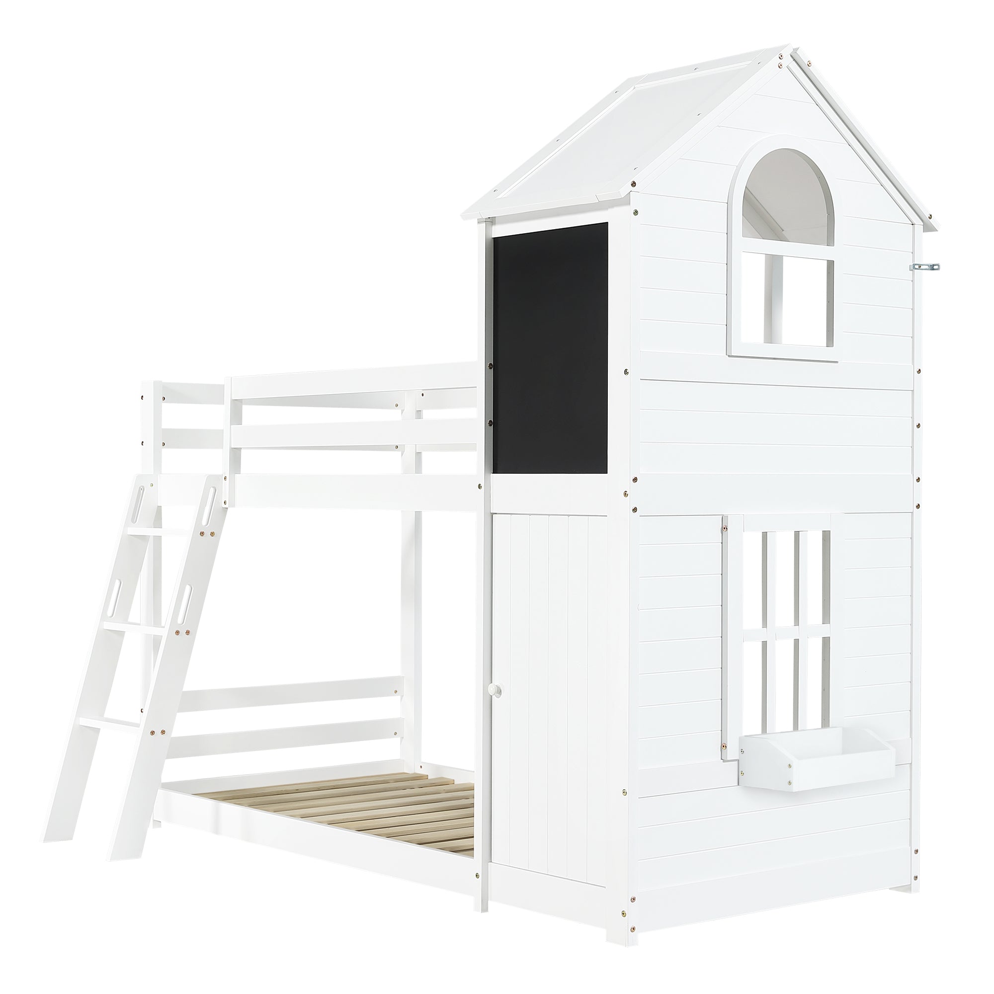 Logidon stapelbed wit 90x200 met deurpaneeldak en ladder