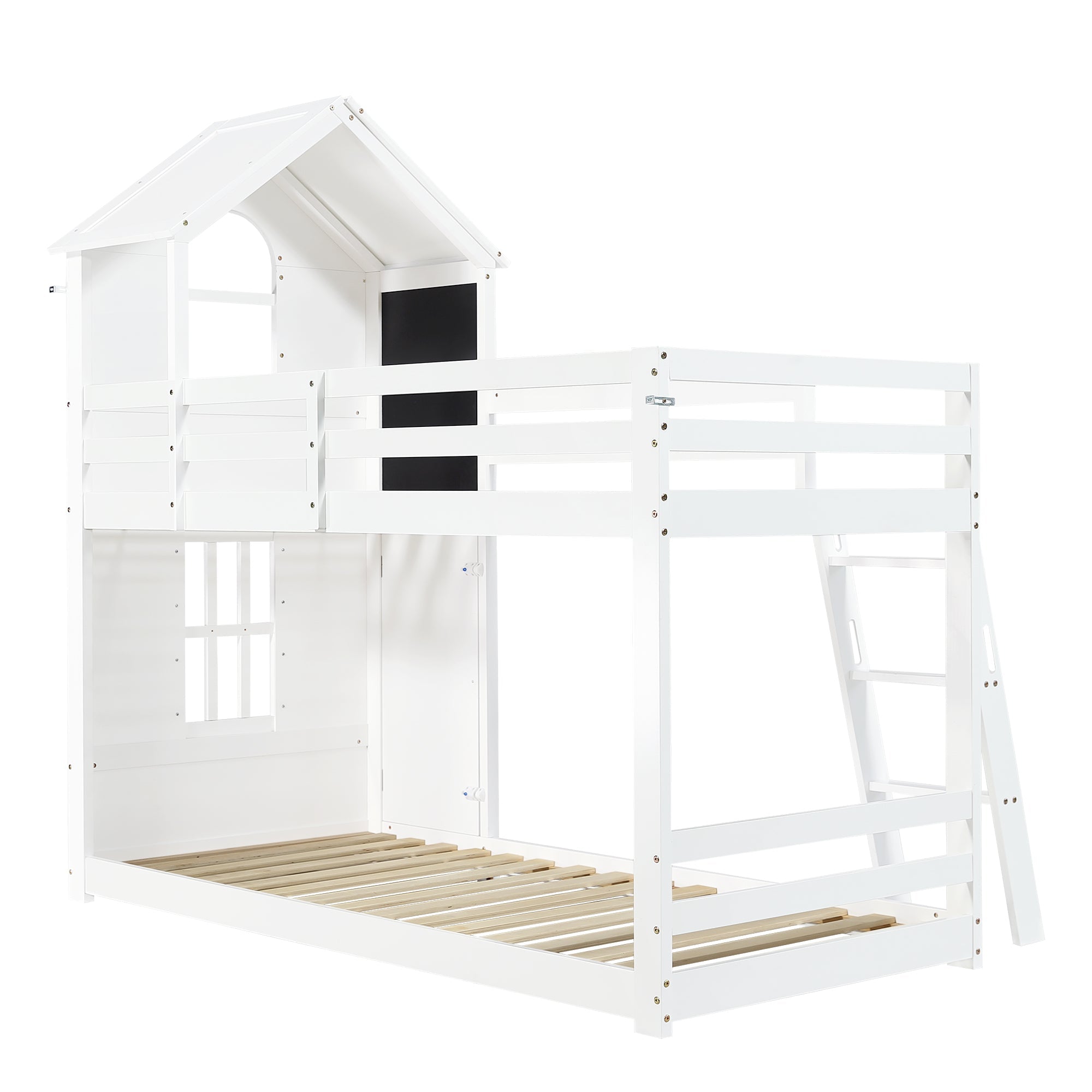 Logidon stapelbed wit 90x200 met deurpaneeldak en ladder