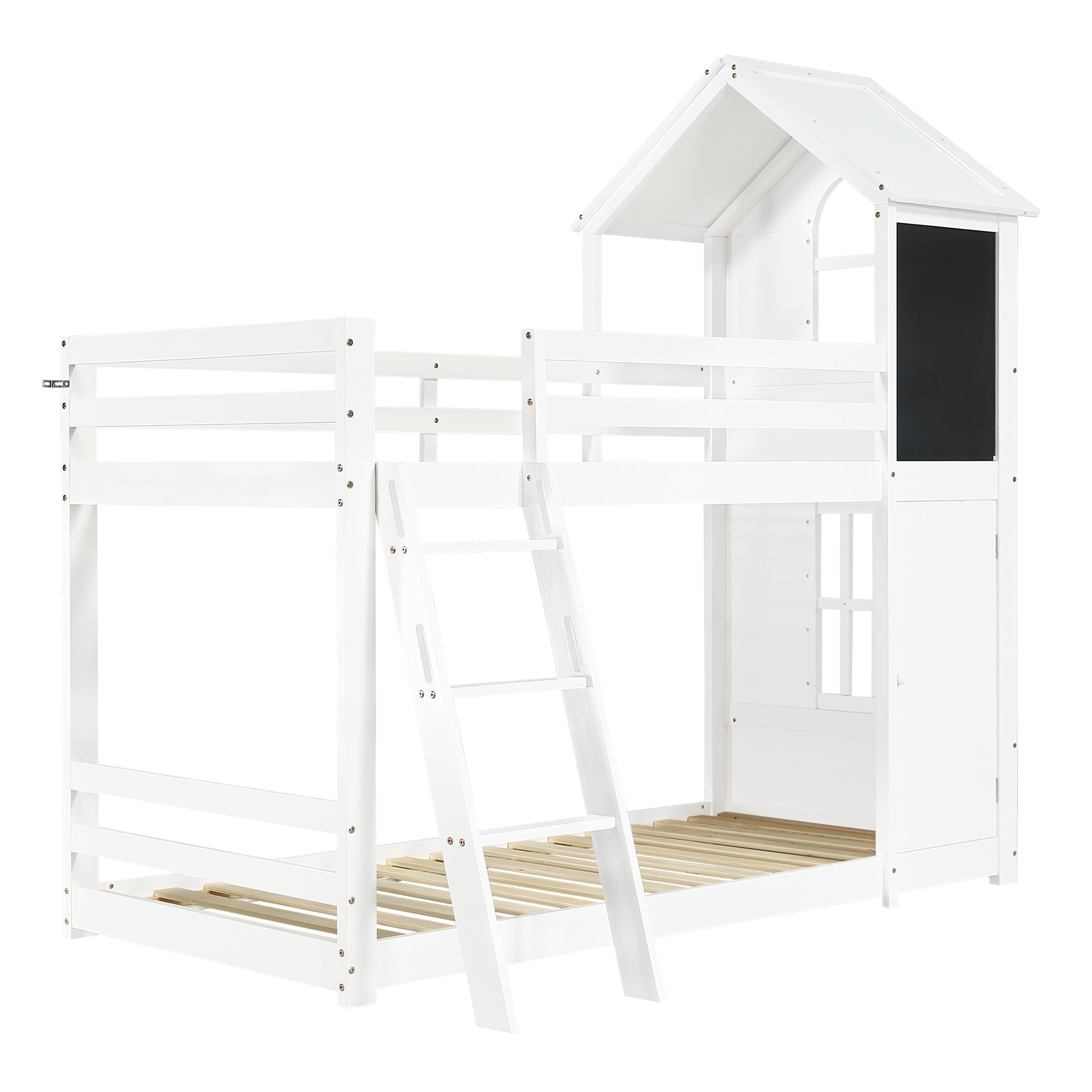 Logidon stapelbed wit 90x200 met deurpaneeldak en ladder
