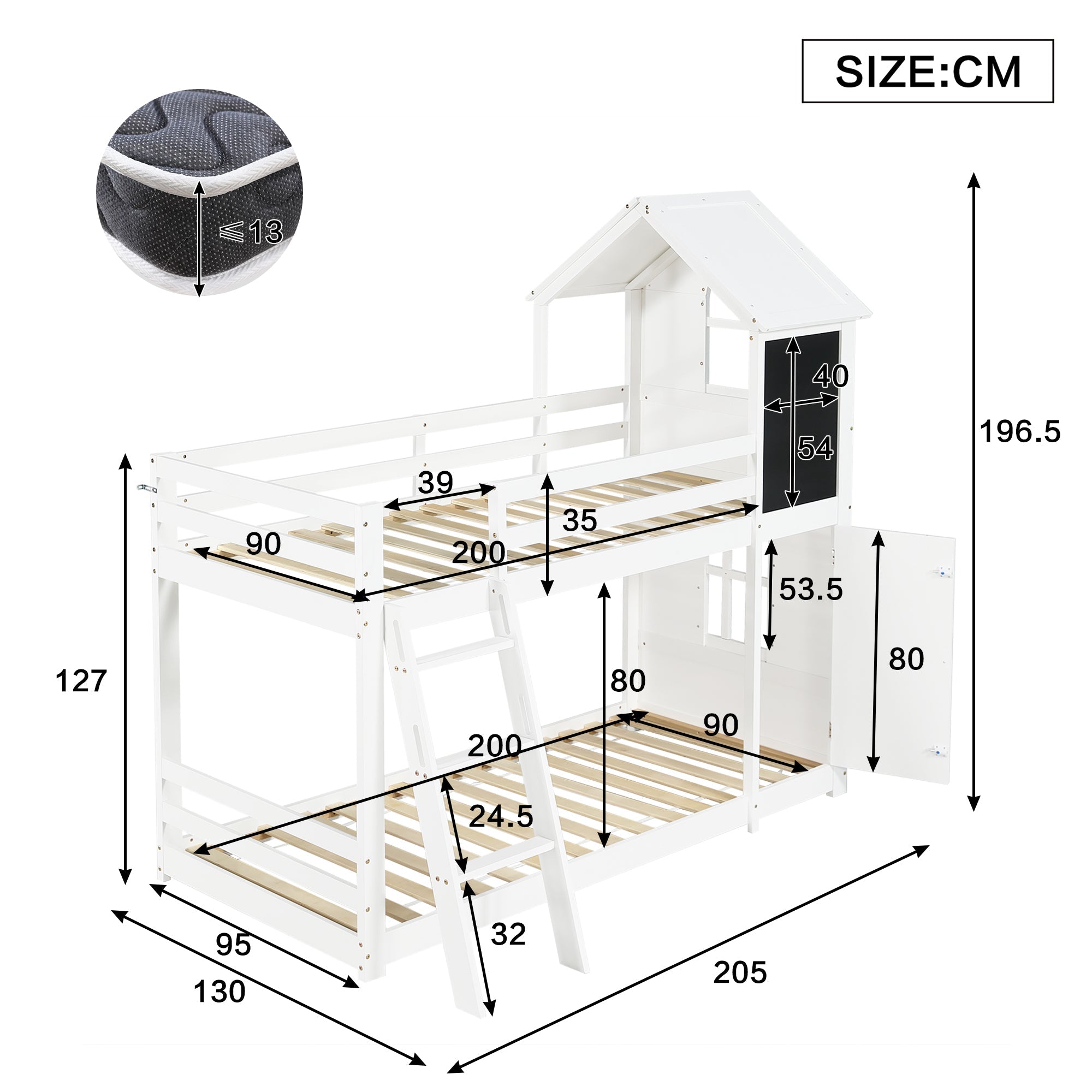 Logidon stapelbed wit 90x200 met deurpaneeldak en ladder