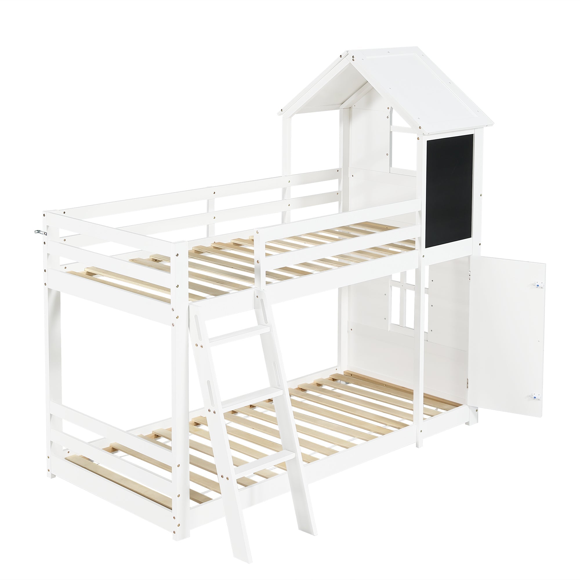 Logidon stapelbed wit 90x200 met deurpaneeldak en ladder