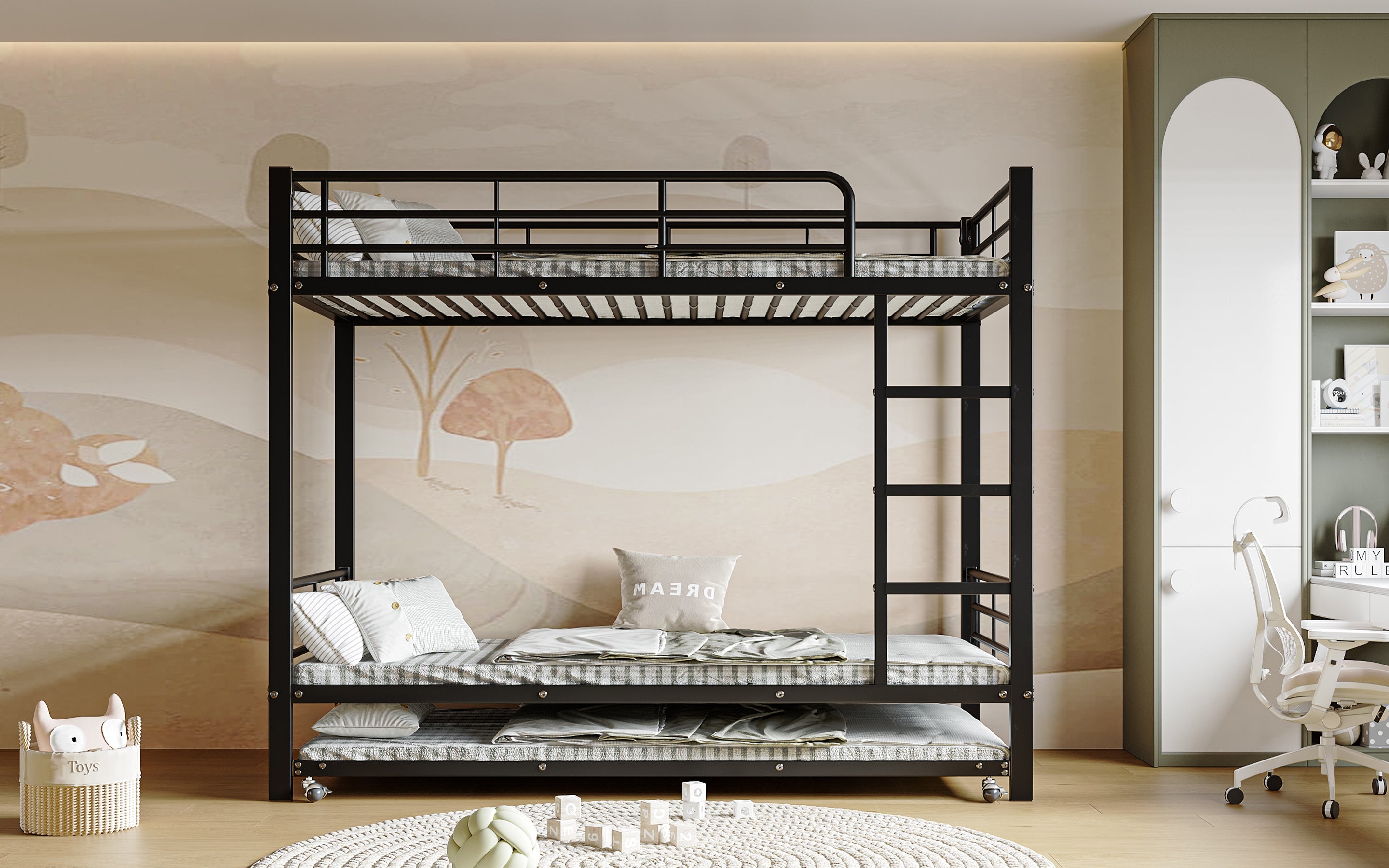 Logidon Stapelbed Ijzer Zwart 90x200 en 90x190 met uitschuifbaar bed