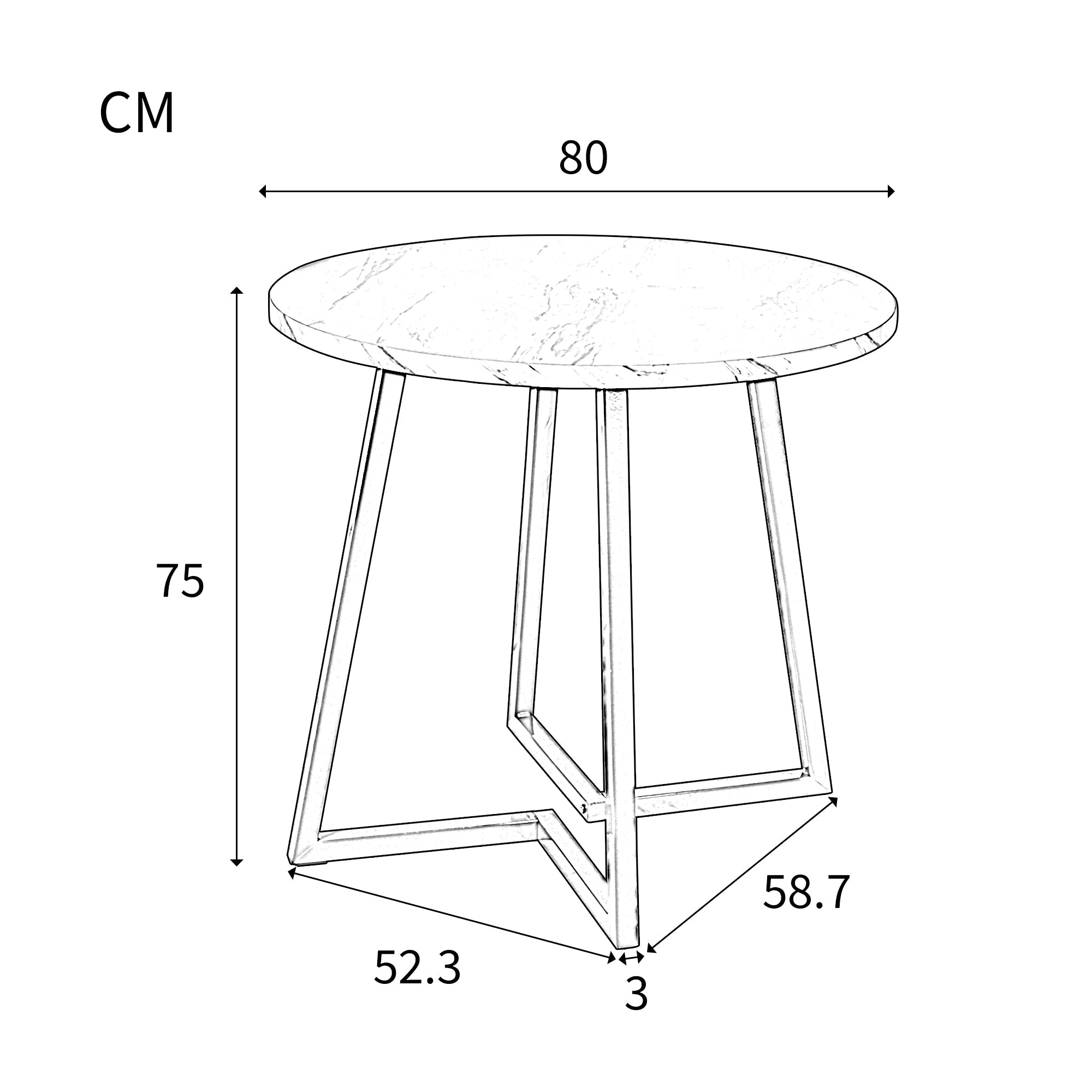 Logidon Ronde Eettafel Wit Zwart MDF Marmer Patroon 80 cm