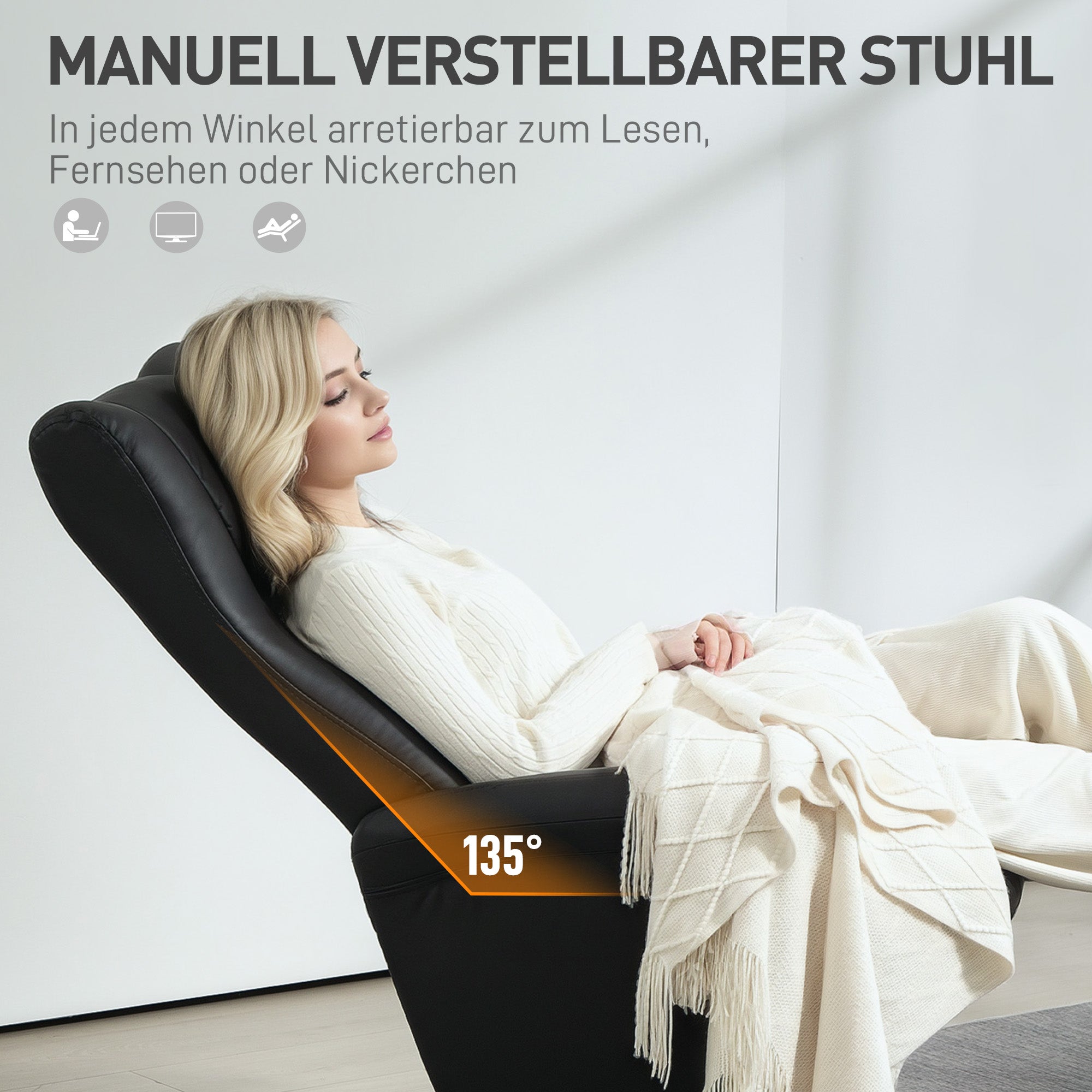 Logidon Relaxstoel met Kruk Zwart Kunstleer 360 Graden Draaibaar