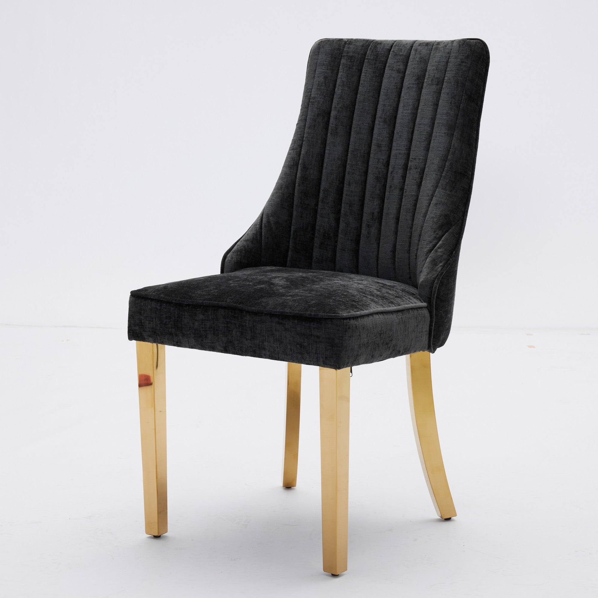 Logidon Chenille Eetstoelenset Zwart Gouden Poten Set van 2 65x50x95 cm