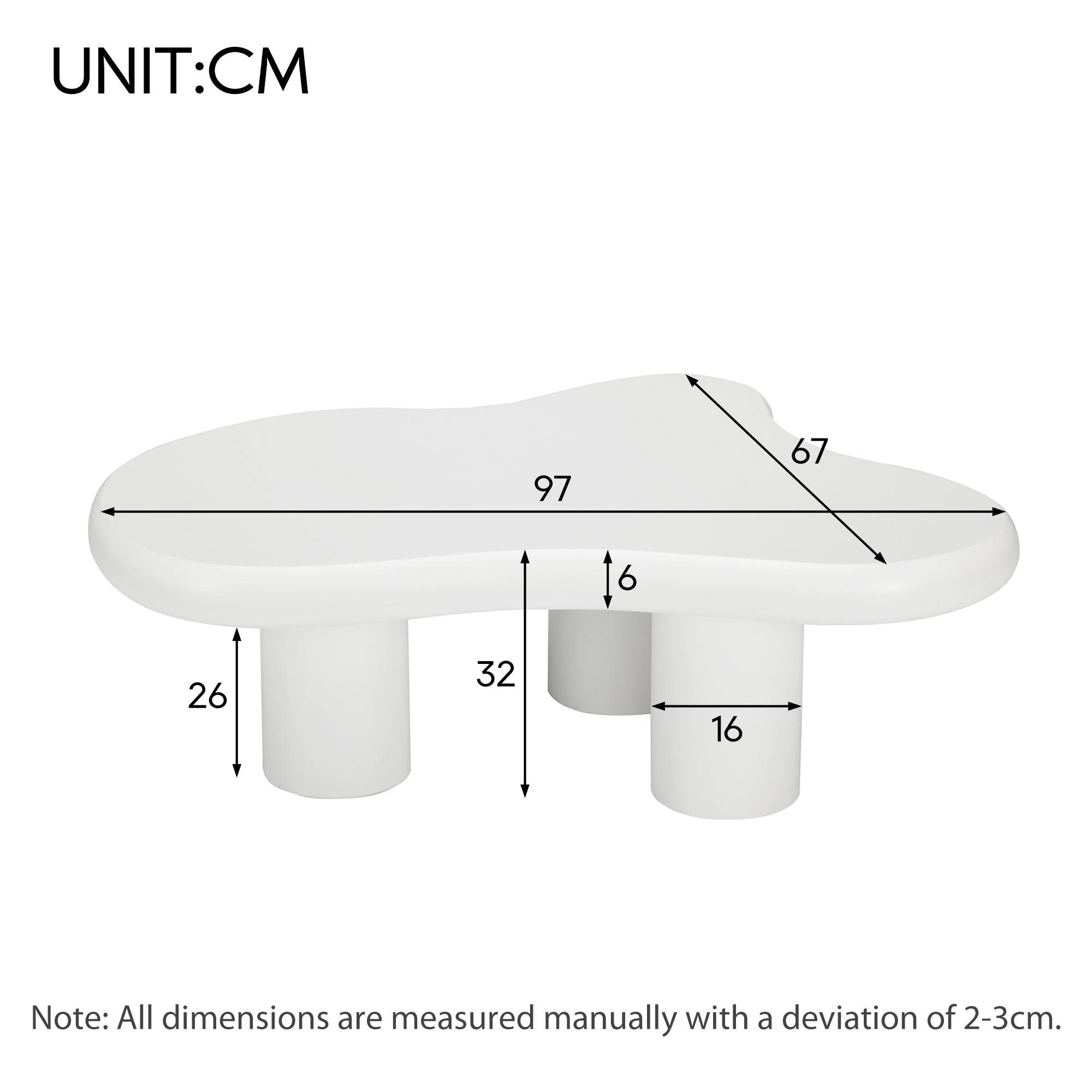 Logidon wolkvormige salontafel wit 97x67x32 cm MDF gelakt oppervlak