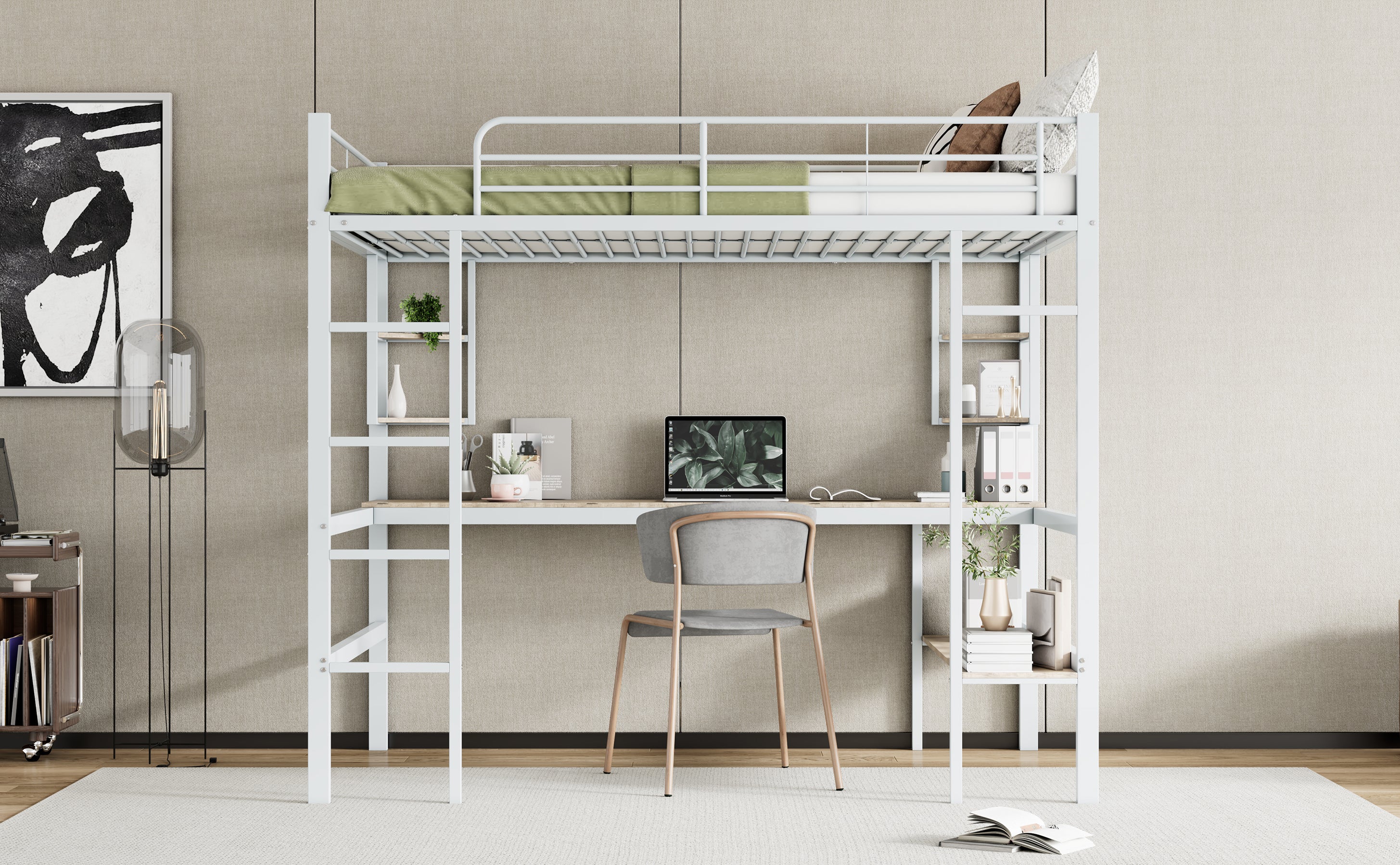 Logidon hoogslaper 140x200 cm metalen bed met bureau wit