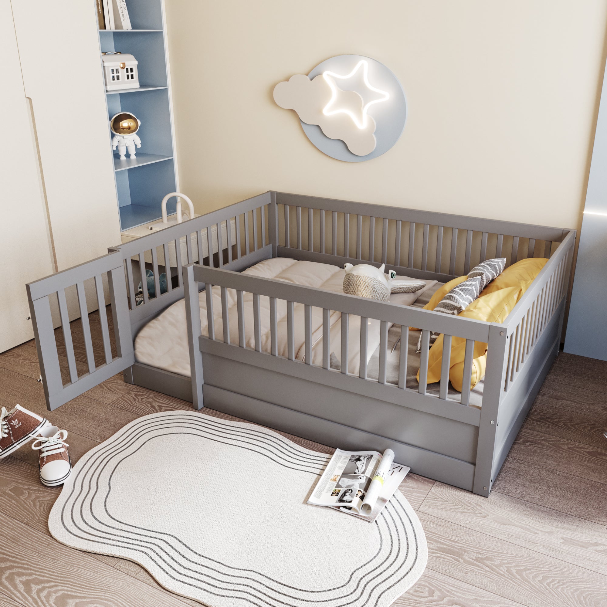 Logidon children's bed 140x200cm gray wooden bed frame with grid