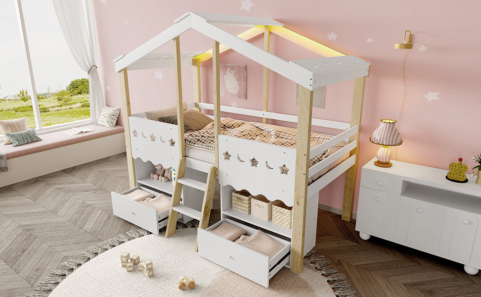 Logidon halfhoogslaper 90x200 huisvorm LED-lichtstrip 2 lades