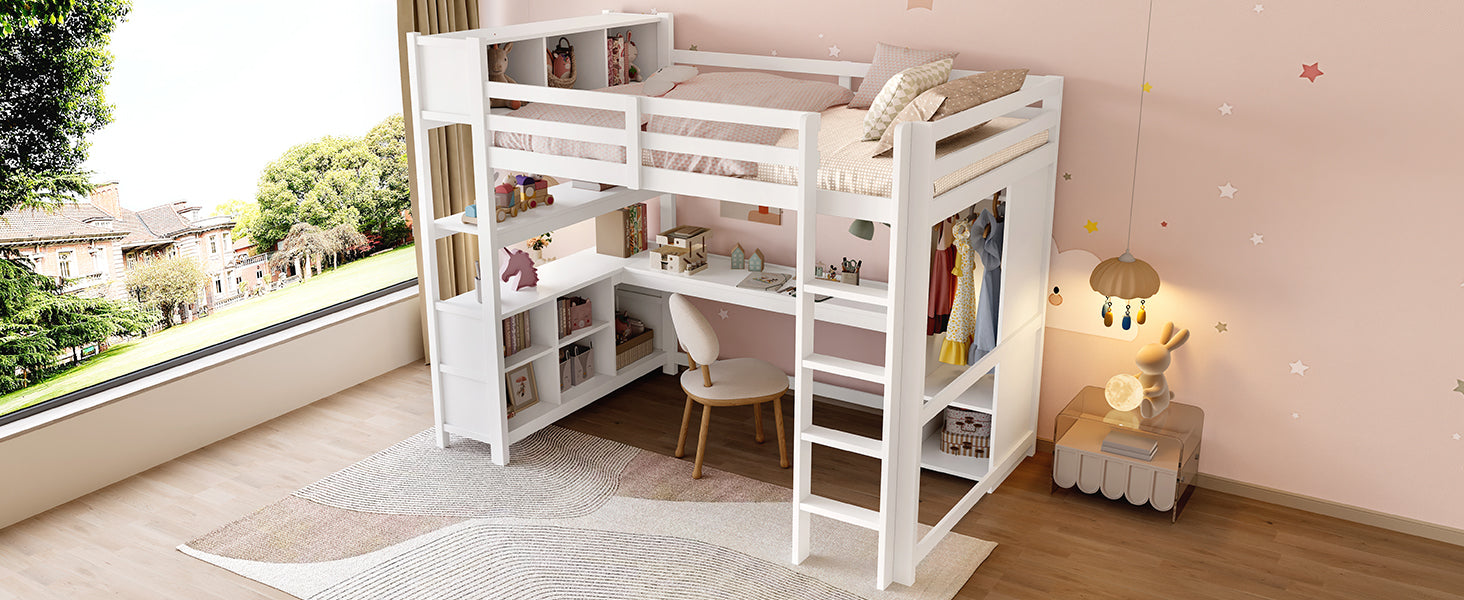 Logidon hoogslaper 140x200 cm met bureau en planken wit