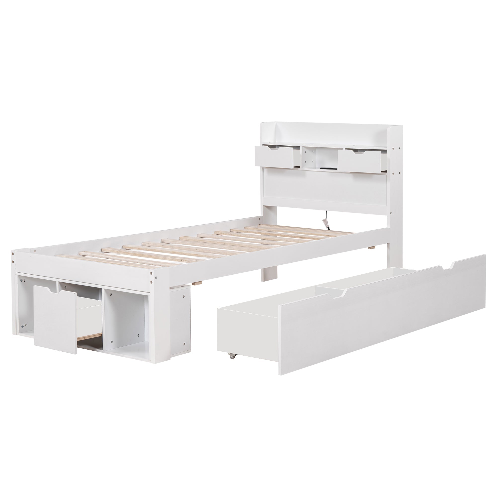 Logidon jeugd- en kinderbed 90x190 cm met USB poort opbergruimte wit