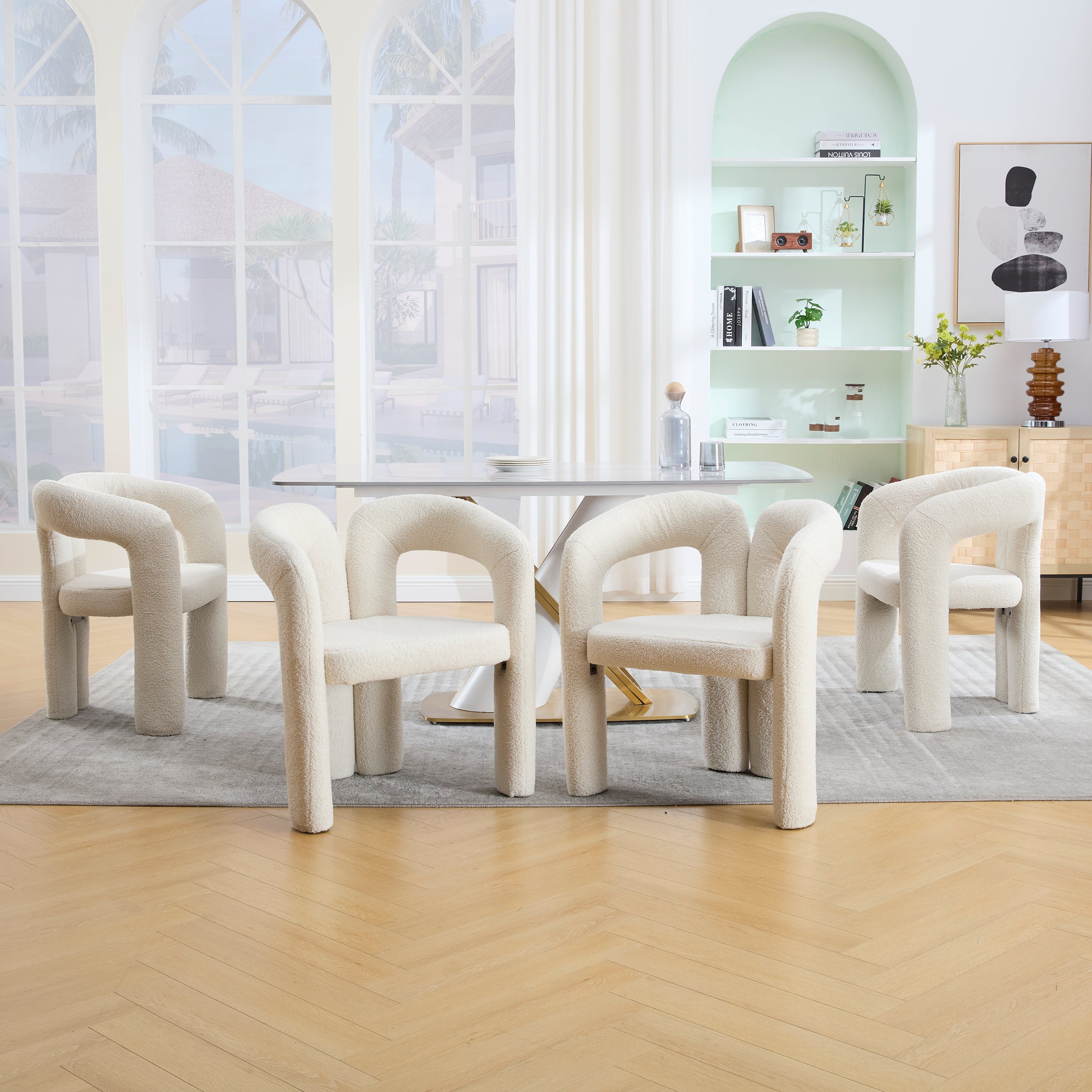 Logidon Premium Ergonomische Fauteuil Teddy Fluweel Beige Set 2