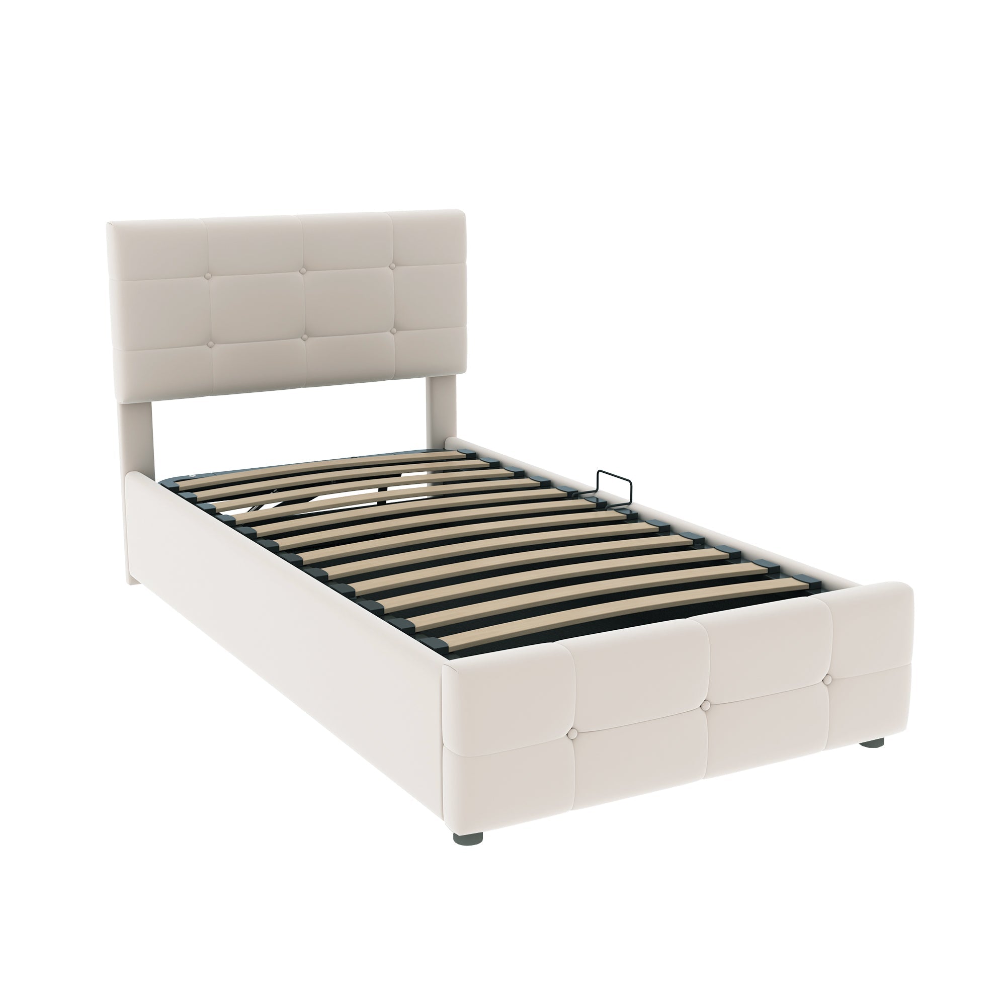 Logidon gestoffeerd bed 90x200cm beige fluwelen stof hydraulische opbergruimte
