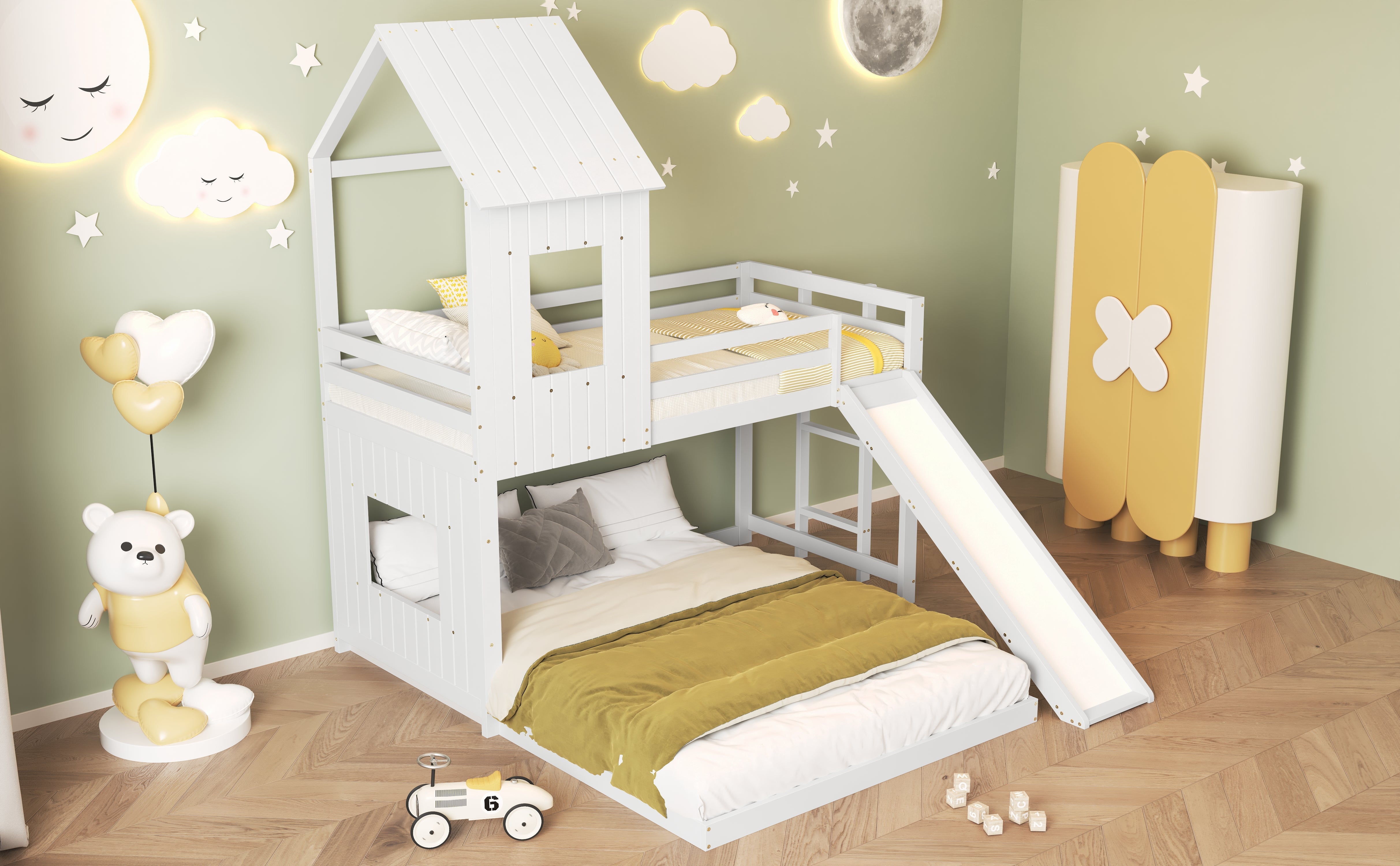 Logidon Stapelbed Met Glijbaan Wit 90x200cm en 140x200cm