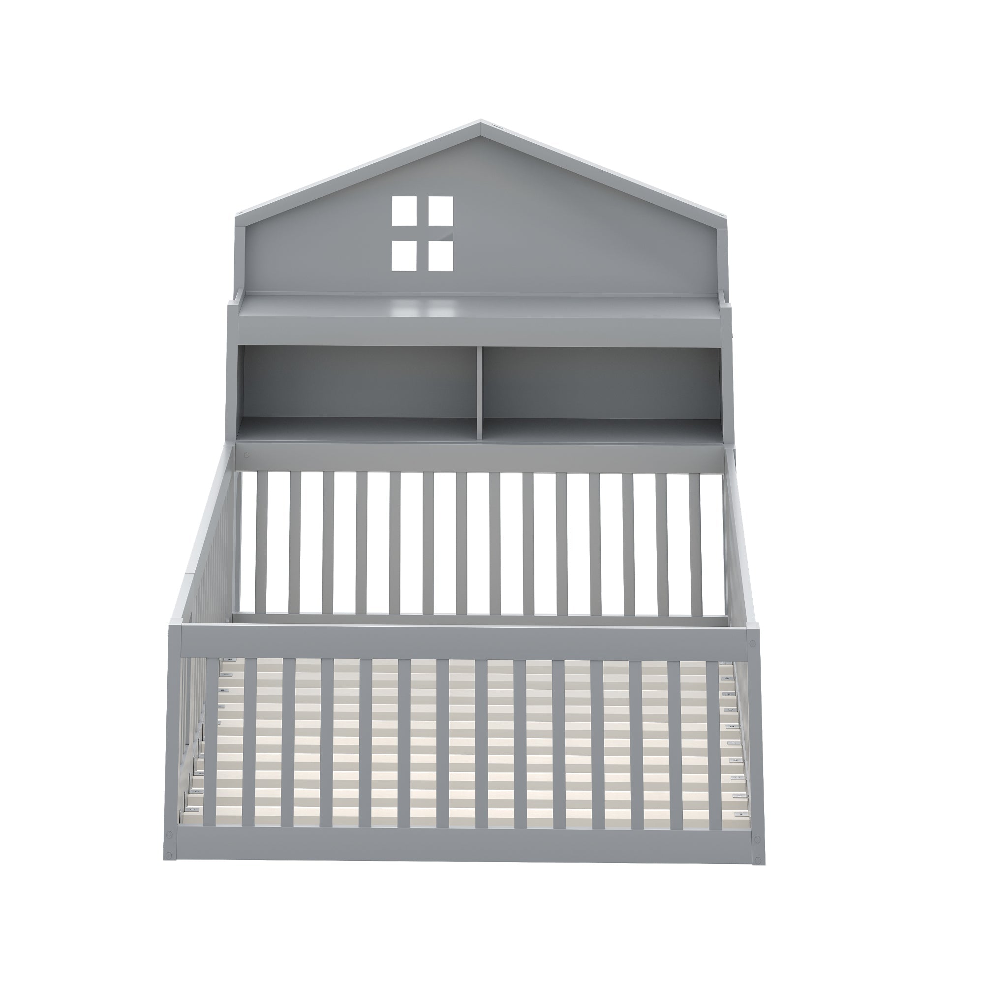 Logidon kinderbed 140x200 huisvorm massief hout grijs met opbergruimte