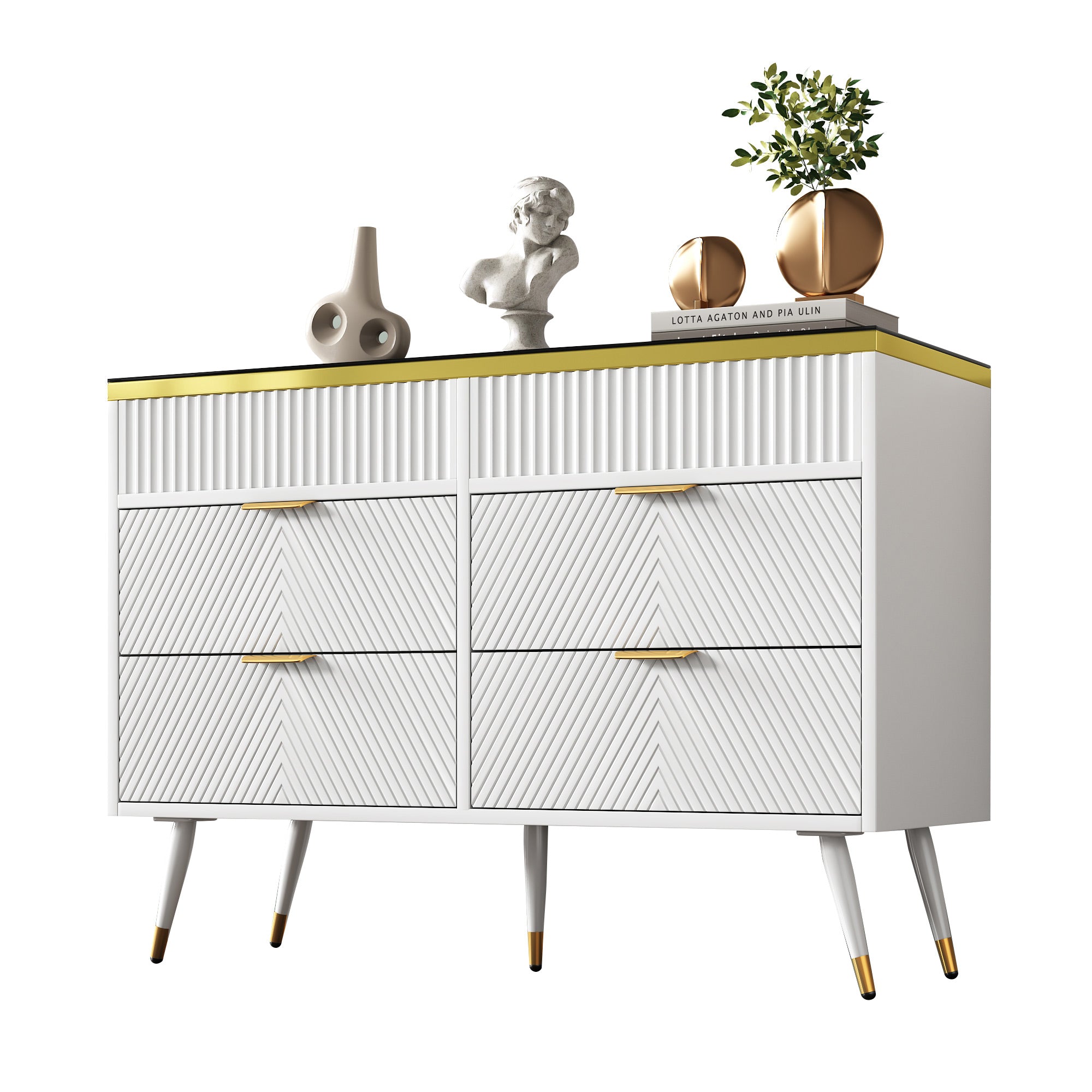 Logidon ladekast amber glazen dressoir 6 lades 120x40x76 wit