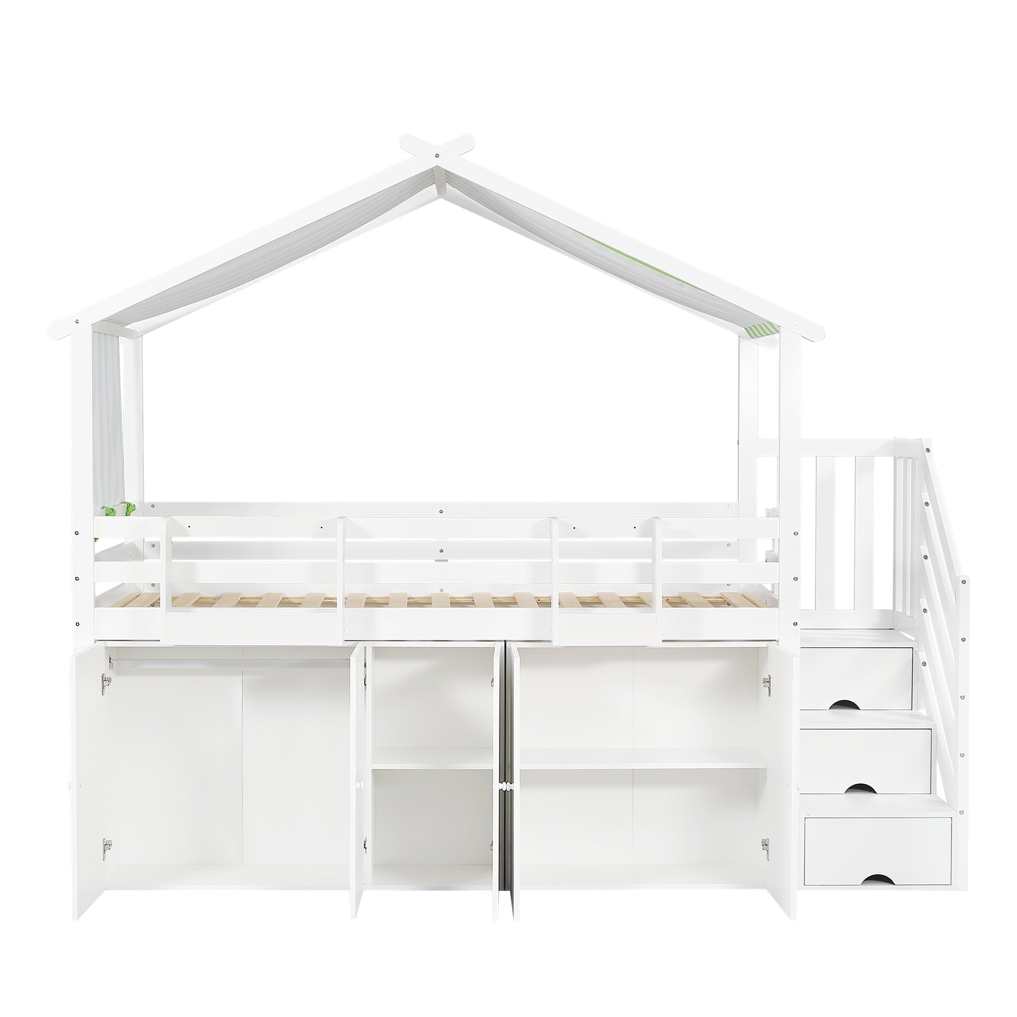 Logidon Kinderstapelbed 90x200 cm witgroen met kledingkast