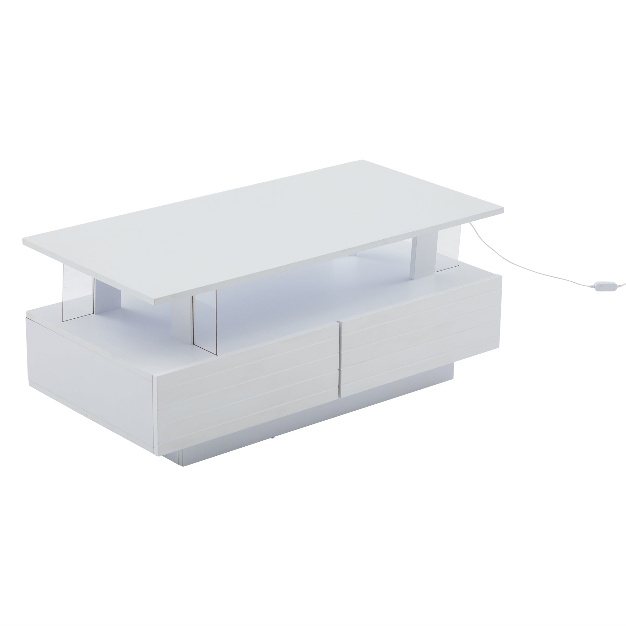 Logidon Witte LED Salontafel met Opbergruimte Bluetooth App Bediening 100x50x42 Cm