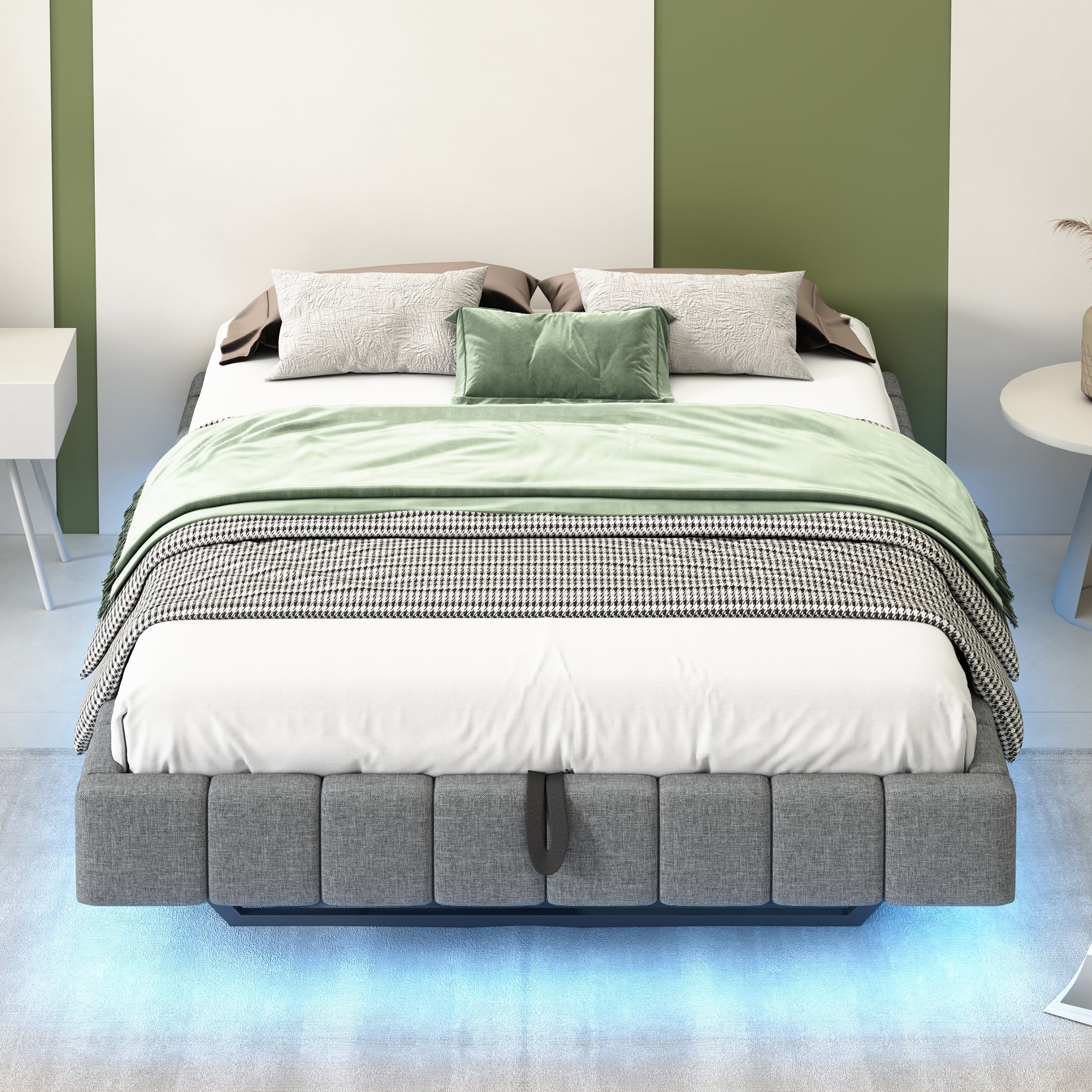 Logidon gestoffeerd bed 140x200 cm met opbergruimte LED licht linnengrijs