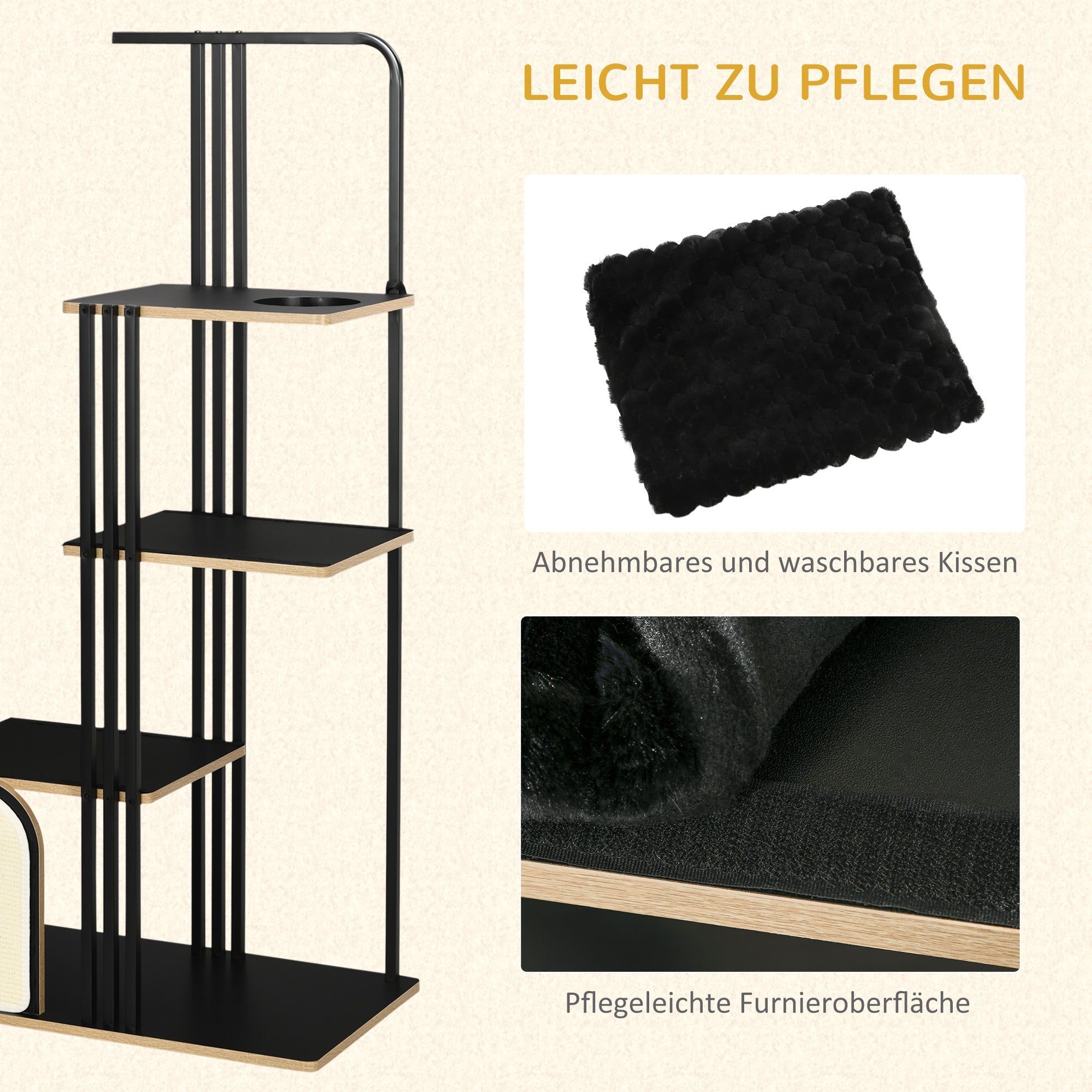 Logidon Krabpaal 170 cm Zwart Krabpaal met Kussen 3 Platforms