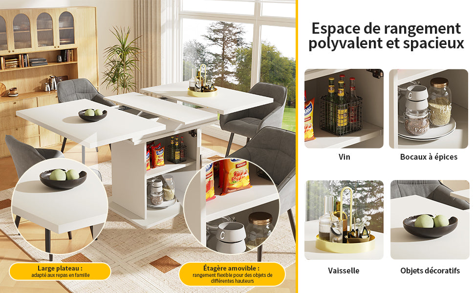 Logidon eettafel telescopische tafel 140x80 wit uitschuifbaar met planken