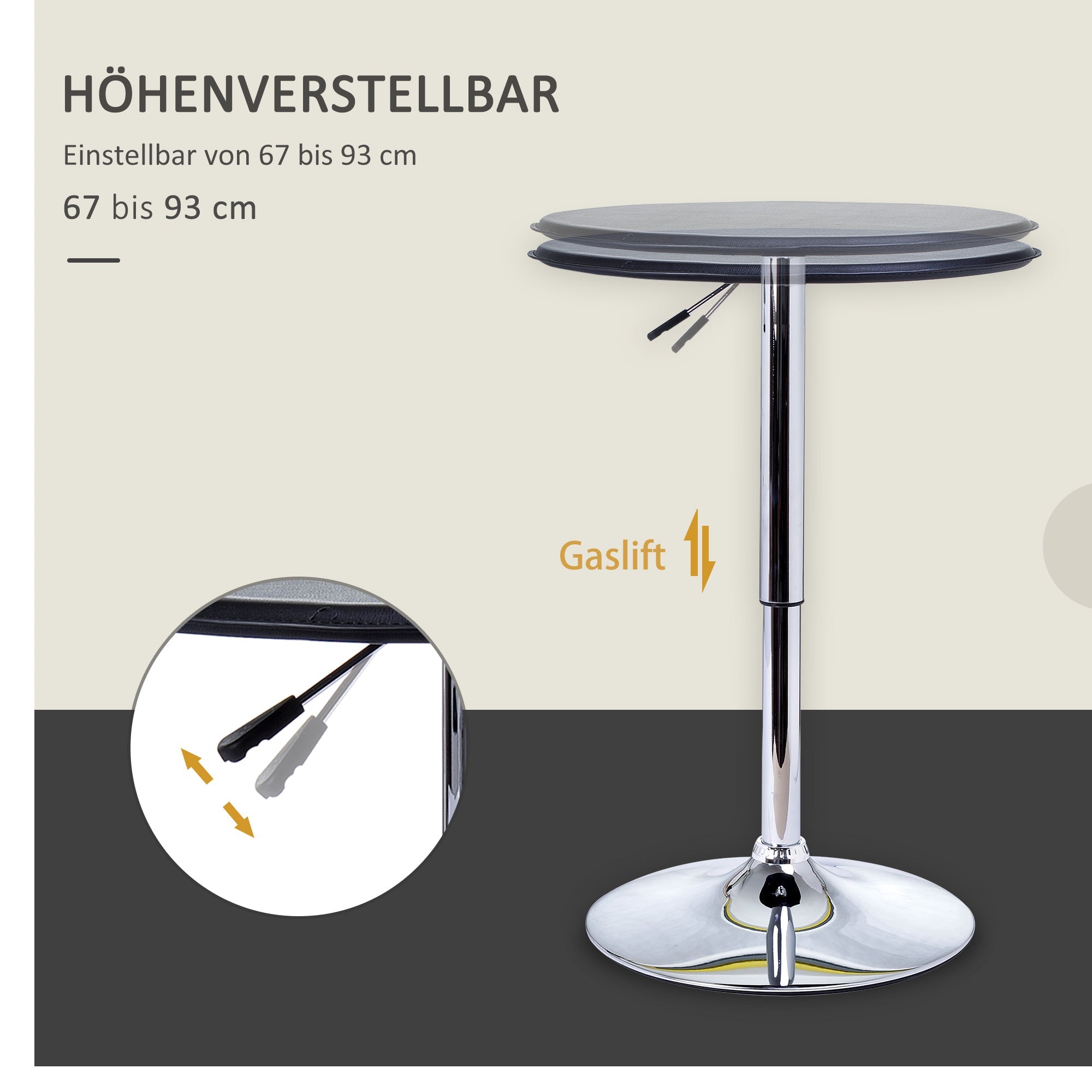 Logidon Ronde Bartafel Ø63 cm Zwart Verstelbaar met Kunstleer